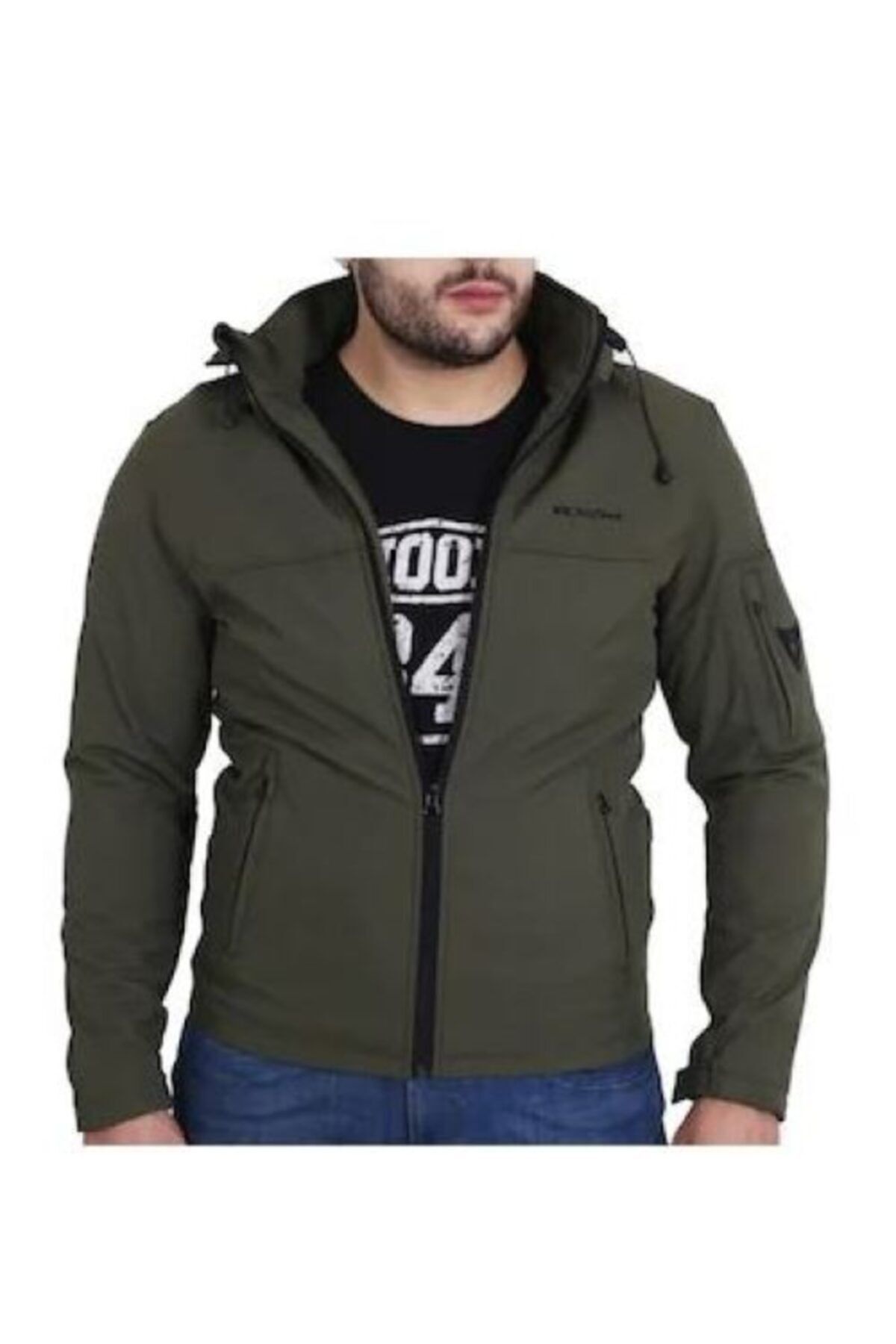 VENOM Erkek Haki Yeşil Jaws Kapşonlu Korumalı Softshell Mont