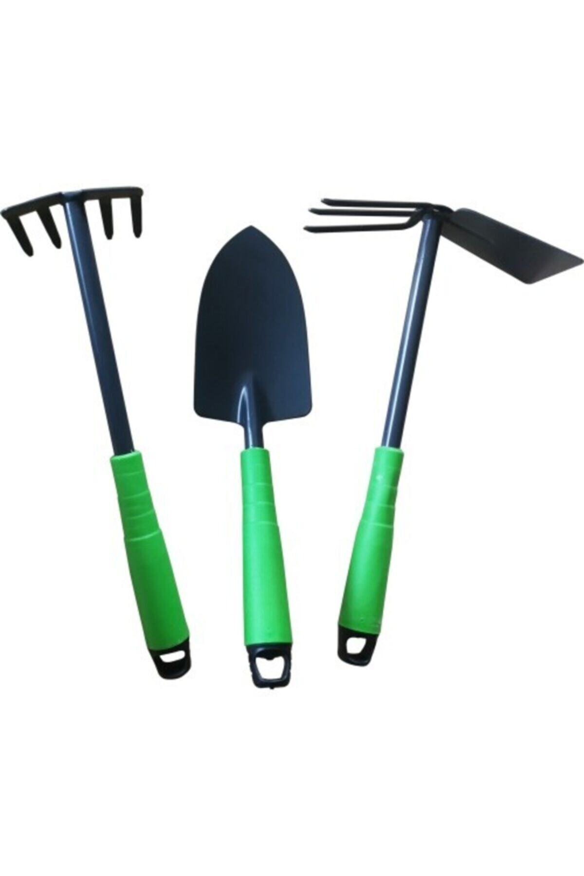 BRN STORE Tırmık Kürek Çapa Plastik Elcik Destekli 3'lü Metal Bahçe Seti