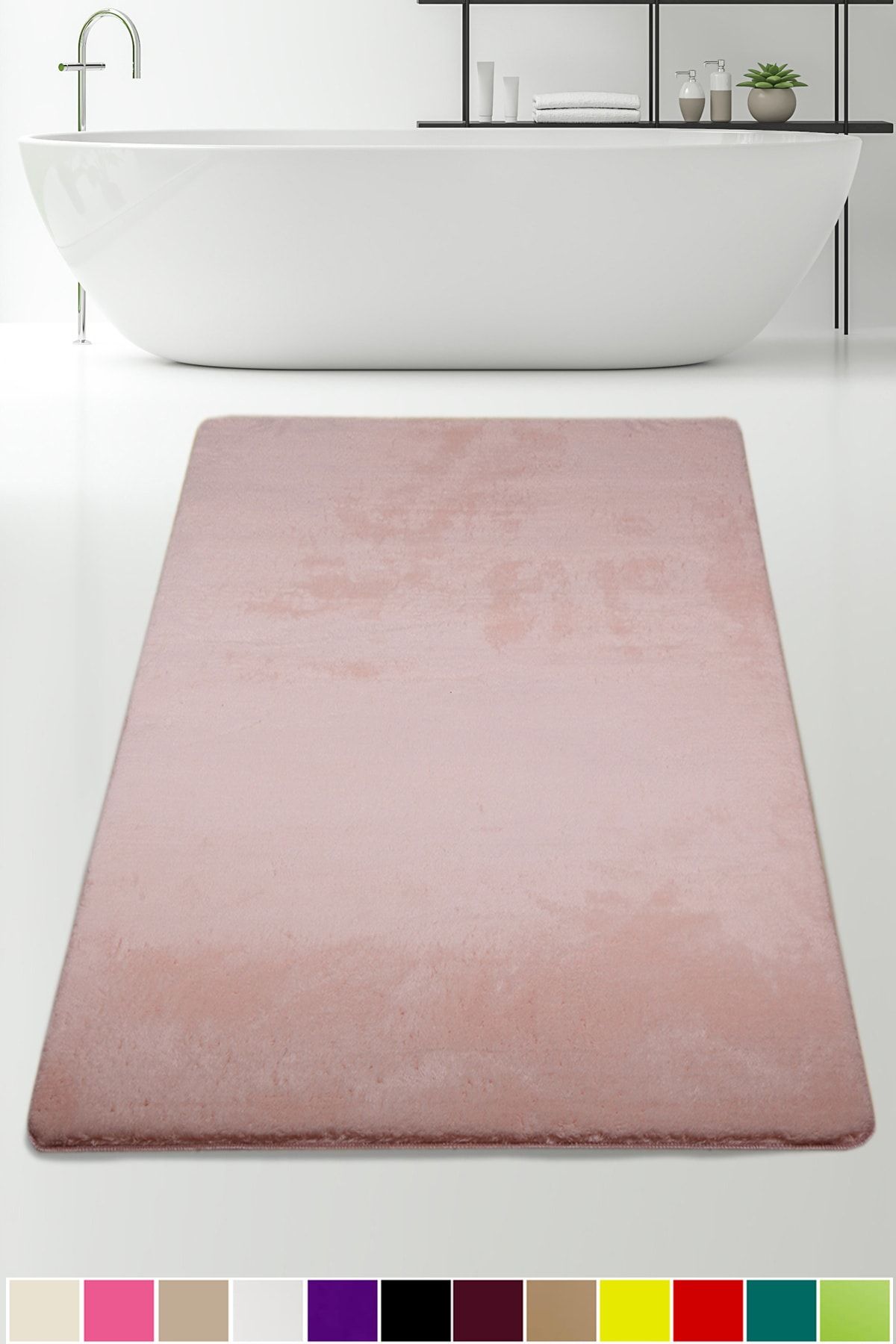 Bonny Home Elite Pudra 60x100 Cm Tek Parça Peluş Banyo Paspası Kaymaz Tabanlı Pufidik Banyo Halısı
