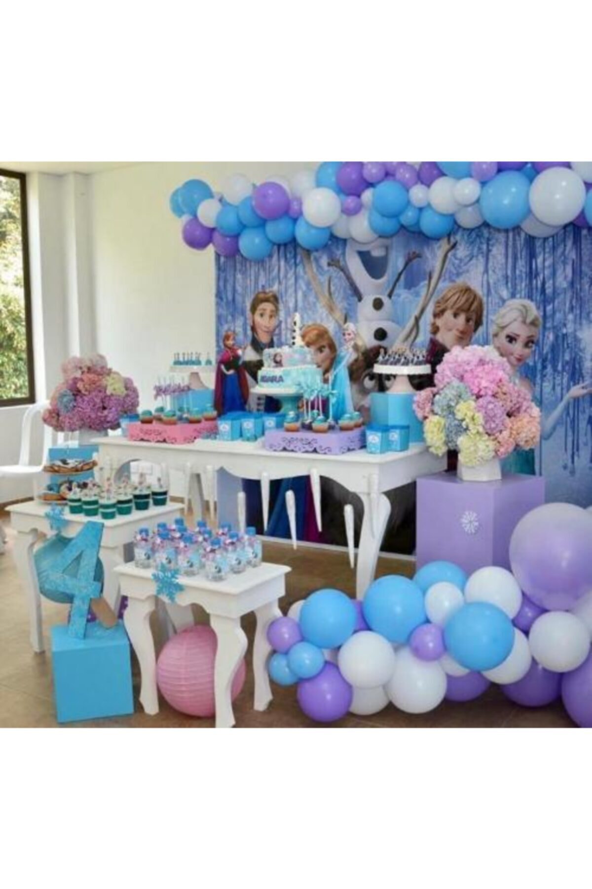 canbayhobi Elsa Temalo Balon Zincir Lila Beyaz Mavi 100 Adet