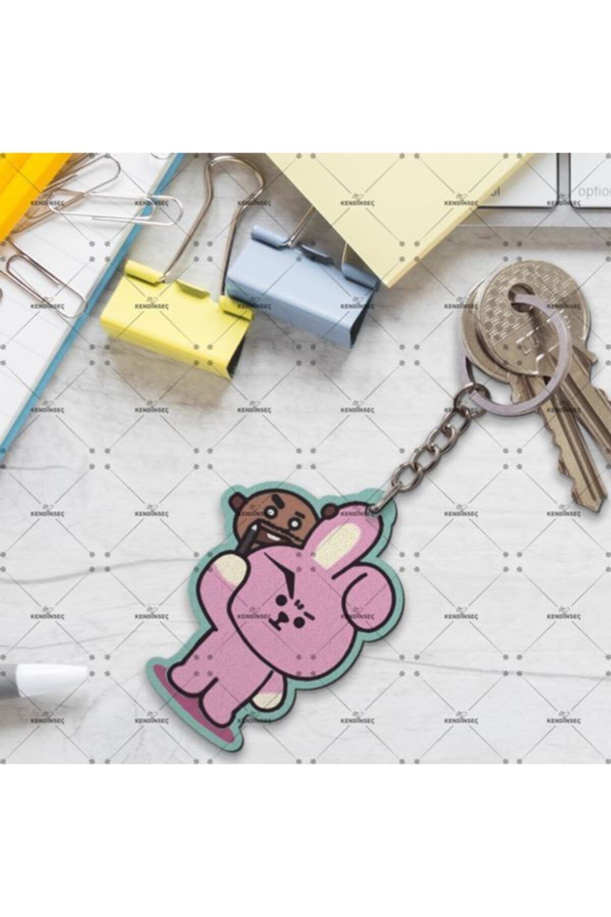 Lego Tasarım Bt21 Cooky Kpop Baskılı Ahşap Anahtarlık