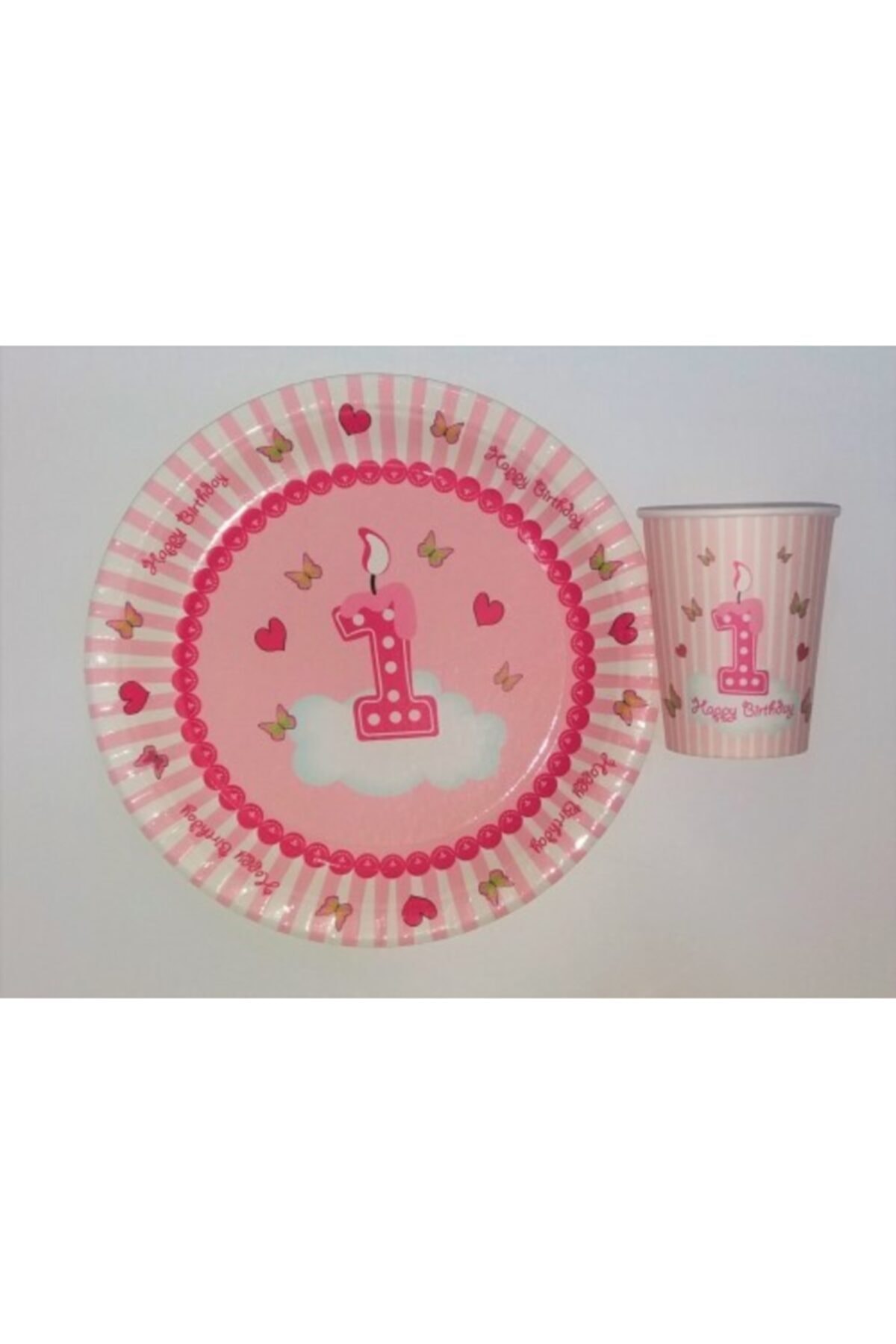 Soobe 8 Kişilik Tabak 8 Kişilik Bardak Bir Yaşında Tabak Bardak Doğum Günü Parti Ürünleri