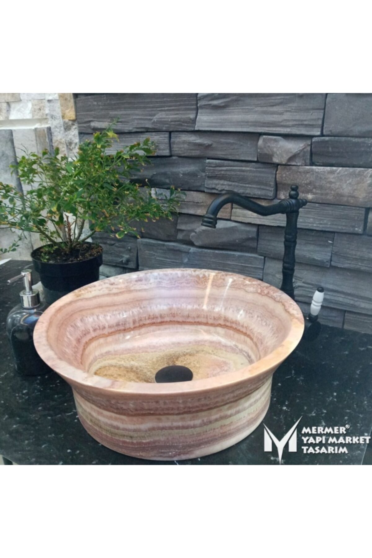 MYM Mermer Yapı Market Tasarım Onyx Mermer Pembe Dizayn Çanak Lavabo