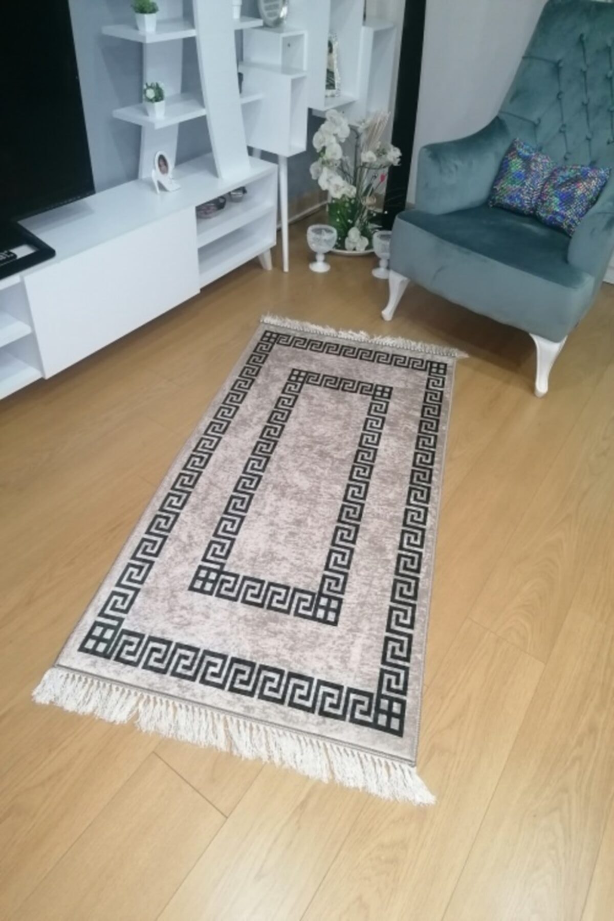 by dekorasyon hali vizon siyah cerceve desen kaymaz taban hali fiyati yorumlari trendyol