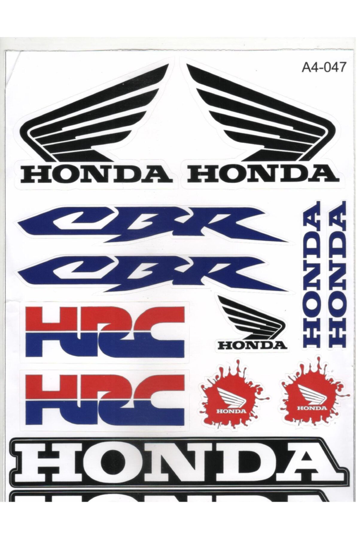 OEM A4 Çıkartma Honda Cbr Mavi Siyah Üniversal Etiket Seti