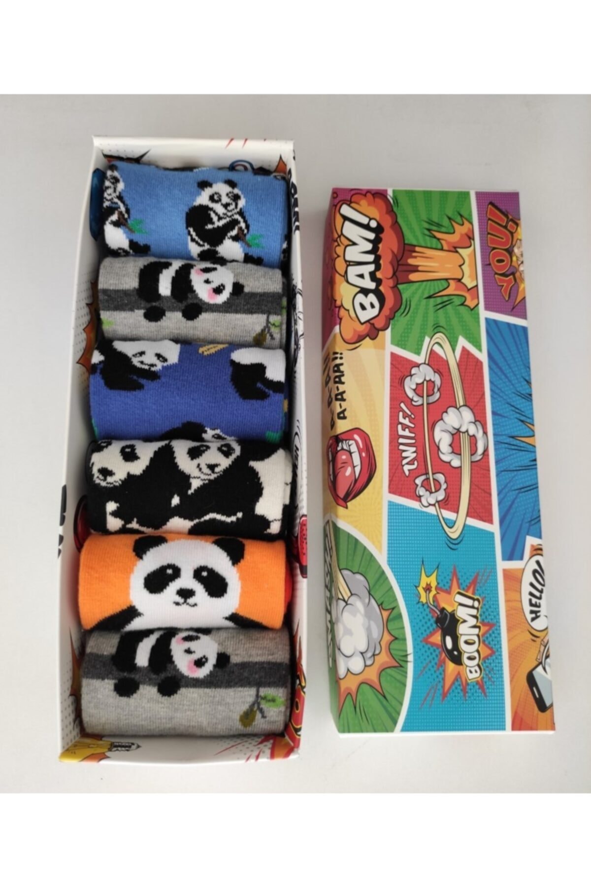Socksboutique Kadın Renkli  Panda Desenli Renkli Kutulu Çoraplar 6 Lı