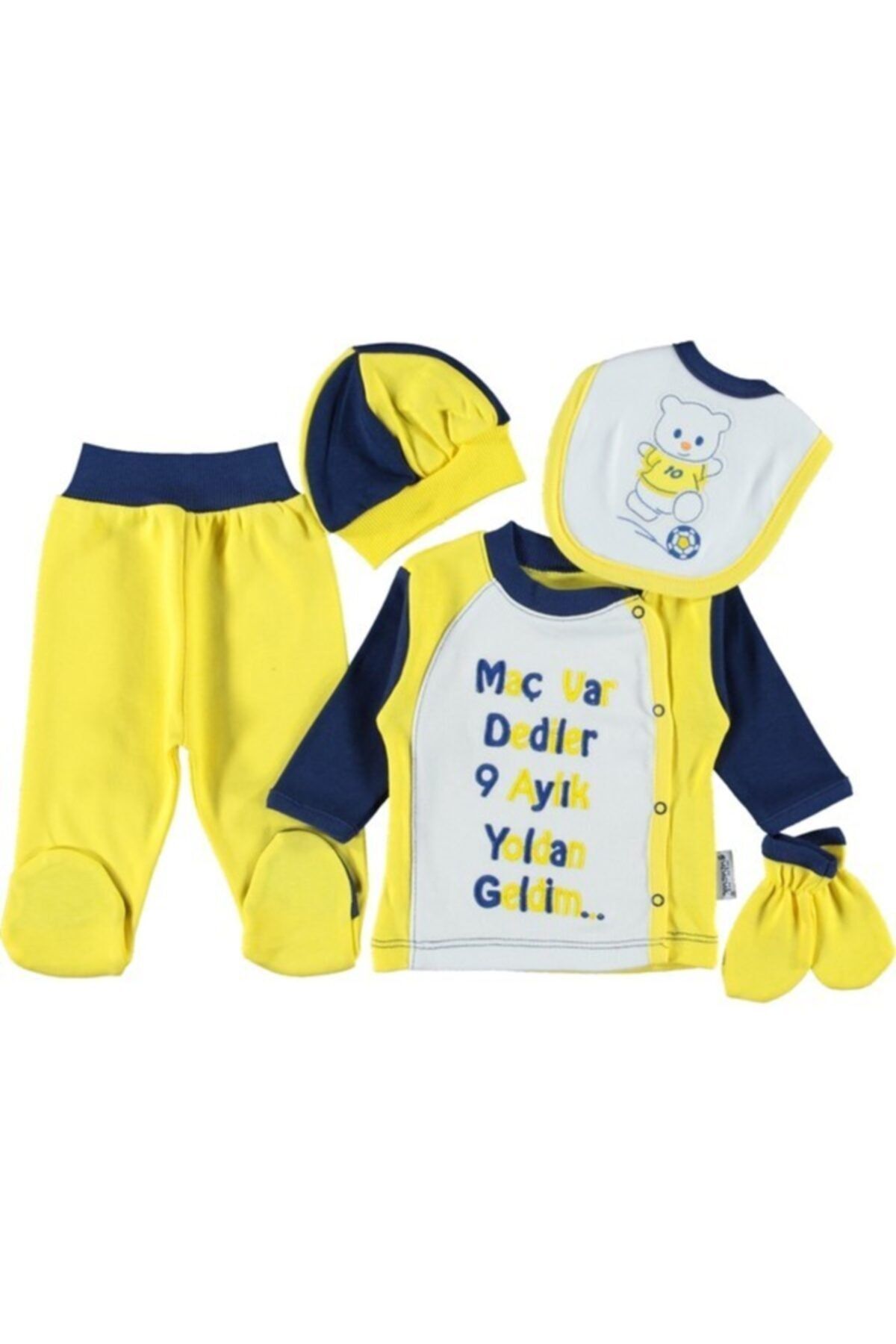 GÜLÜCÜK Unisex Bebek Sarı Lacivert Fenerbahçe Taraftar 5 Parça Hastane Çıkışı Seti