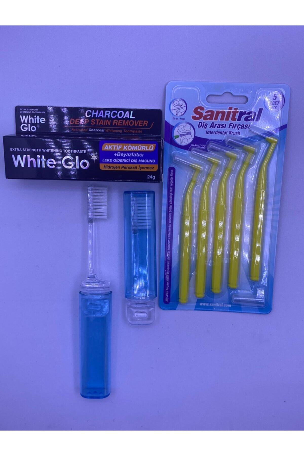 Sanitral Sanital Diş Arayüz Fırçası 0.7m+white Glo Aktif Kömür Beyazlatıcı Diş Macunu(2 Adet Diş Fırçası Ile)
