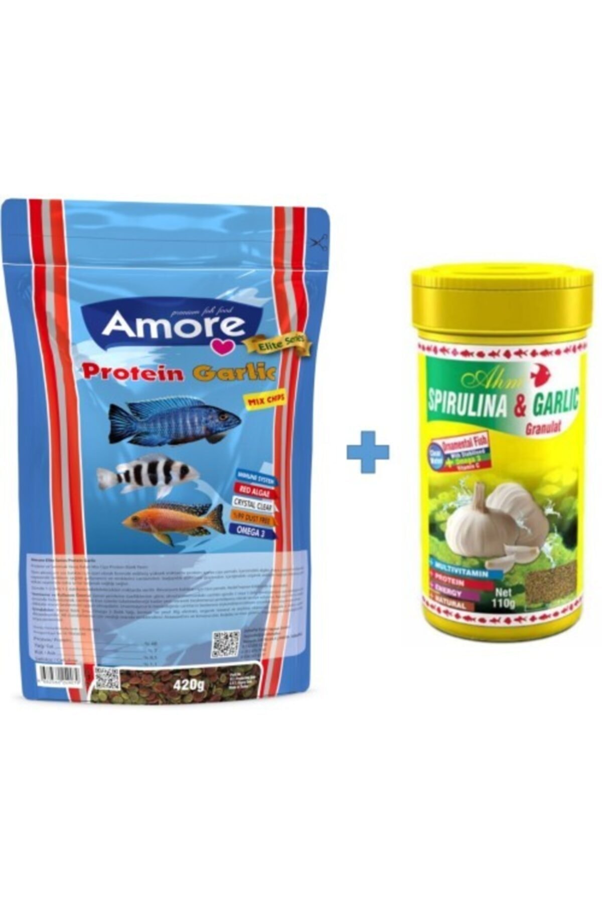 Ahm Elite Protein Algae Garlic Pro Cips 420 Gr + Spirulina Garlic 250ml Malawi Ciklet Balık Yemi