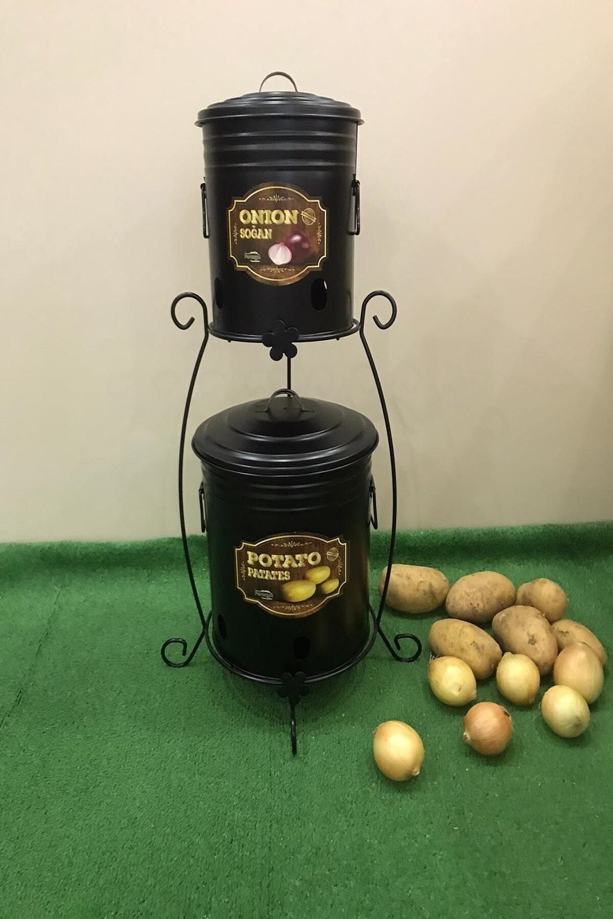 FERONYA 2 Katlı Patates Soğan Standı Ferforje Siyah