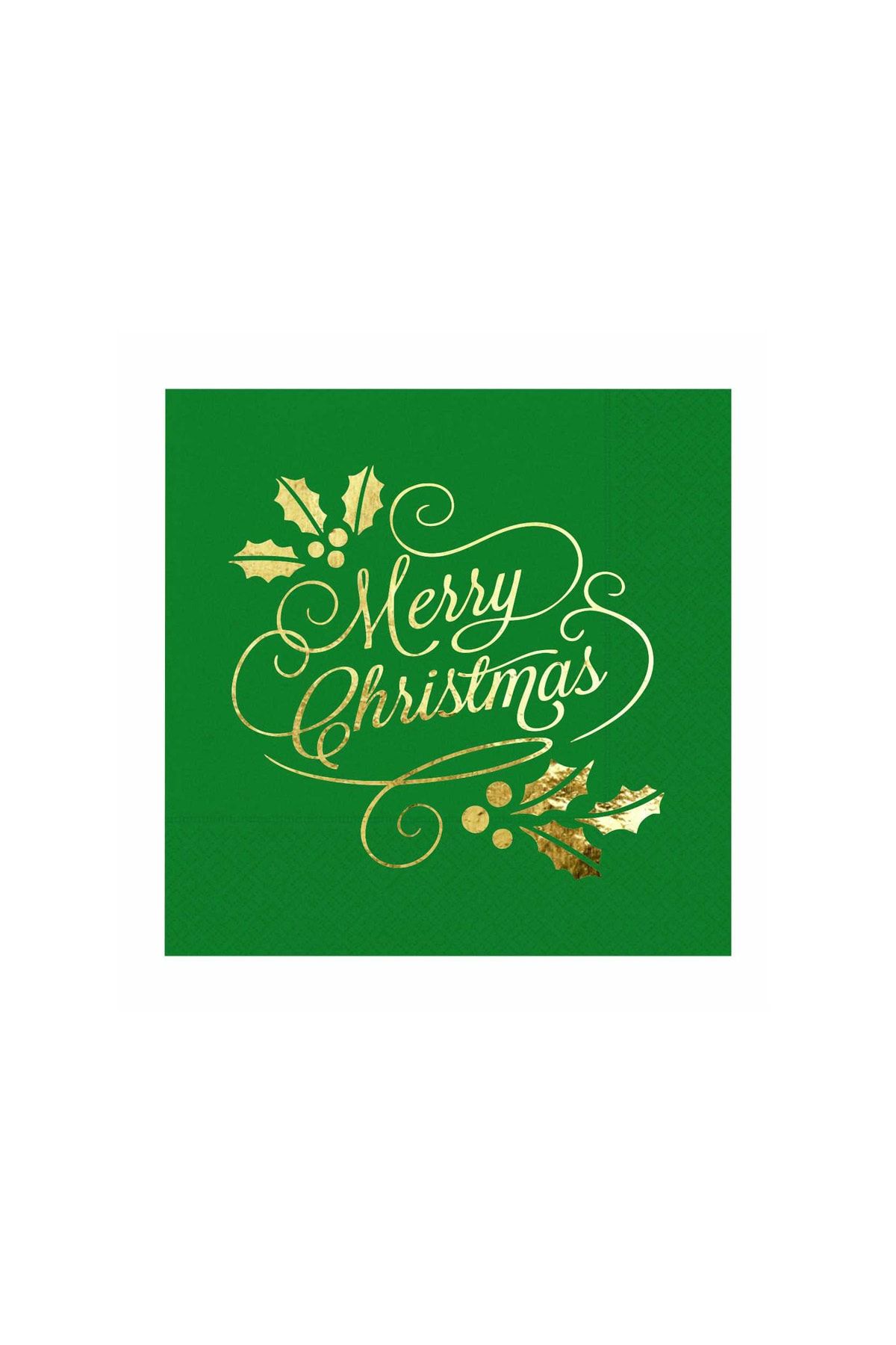 Story 24x24cm Yılbaşı Merry Christmas Desenli 50'li Yeşil Renkli Peçete
