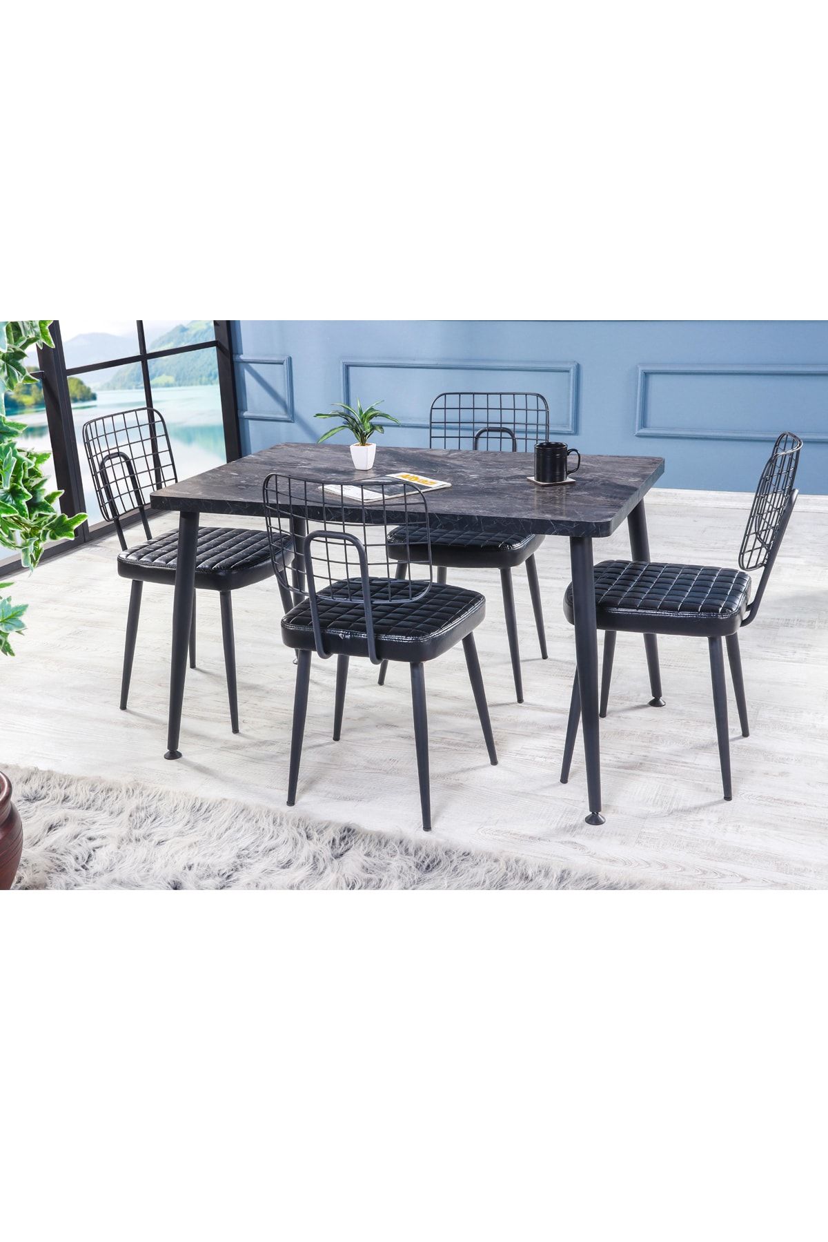 stoker milano masa takimi 4 adet tel sandalye sabit masa 80x120 siyah fiyati yorumlari trendyol