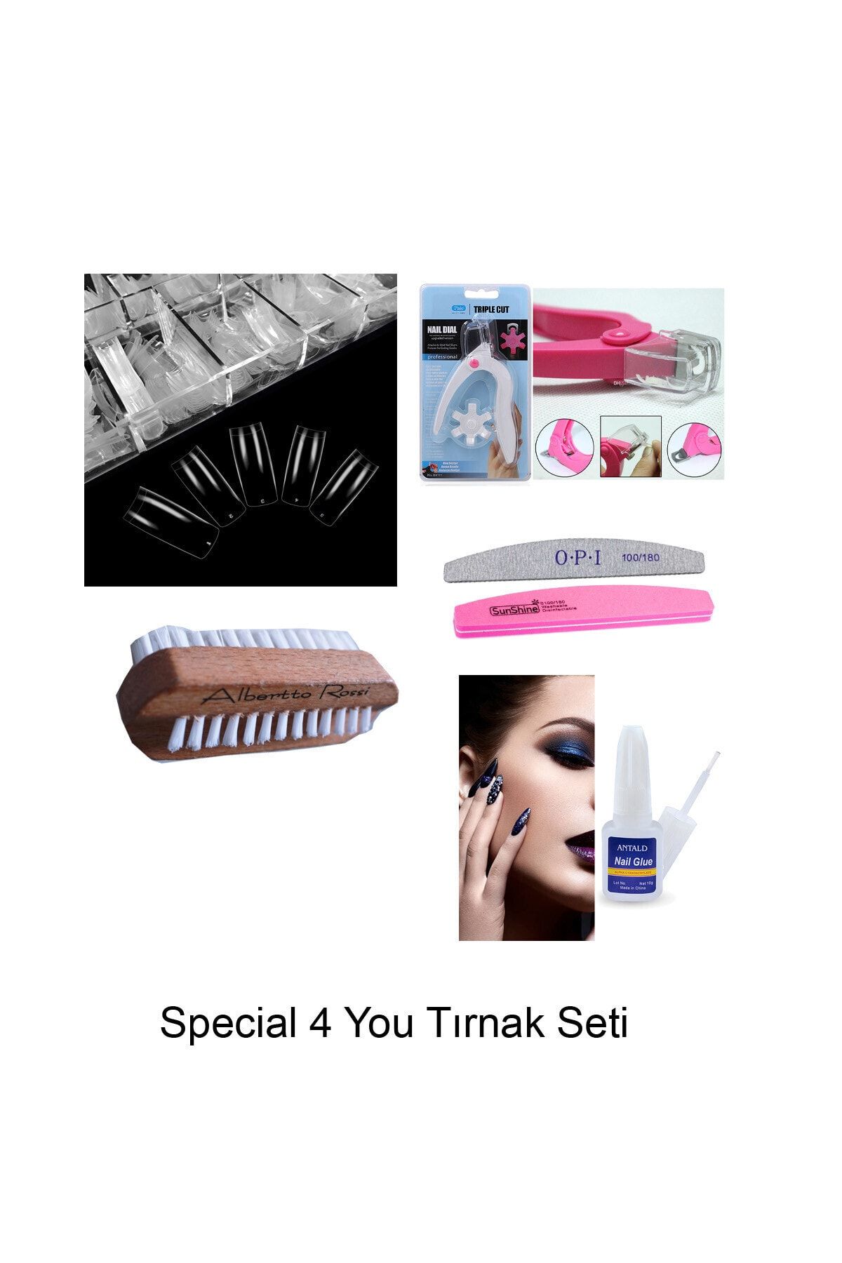 SPECİAL 4 YOU Protez Tırnak 6'lı Set, 500lü Şeffaf Tırnak +fırca+yapıştırıcı+makas+törpü