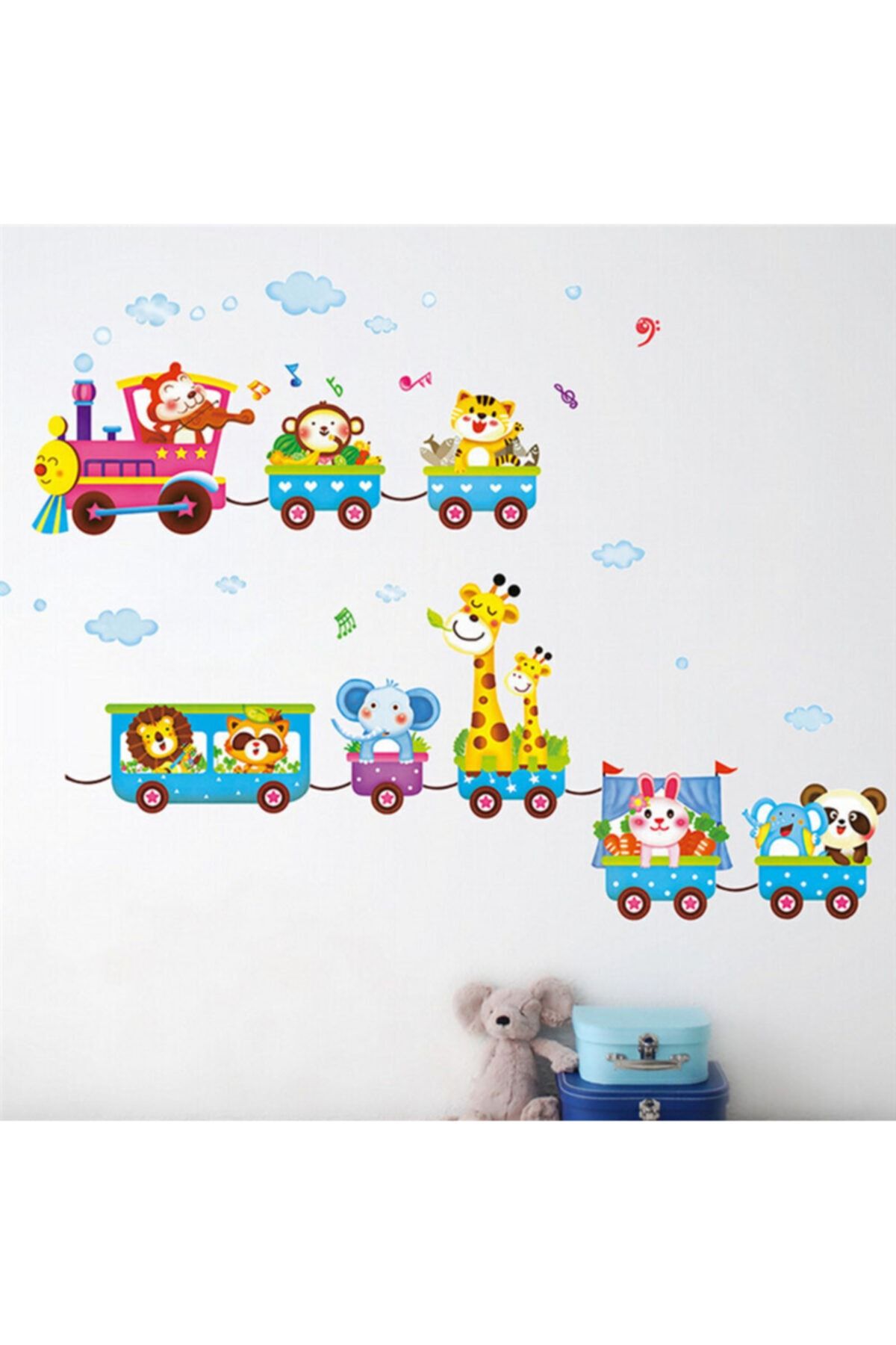 CRYSTAL KIDS Neşeli Hayvanlar Treni Anaokulu Yuva Bebek Odası Dekoru Duvar Süsü Sticker