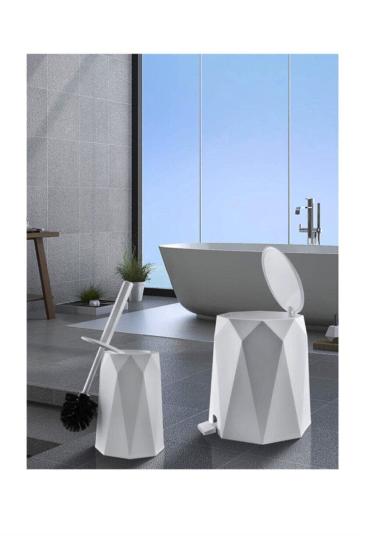 WHITE HOME Geo 2'li Banyo Seti 5lt Çöp Kovası Ve Klozet Fırçası