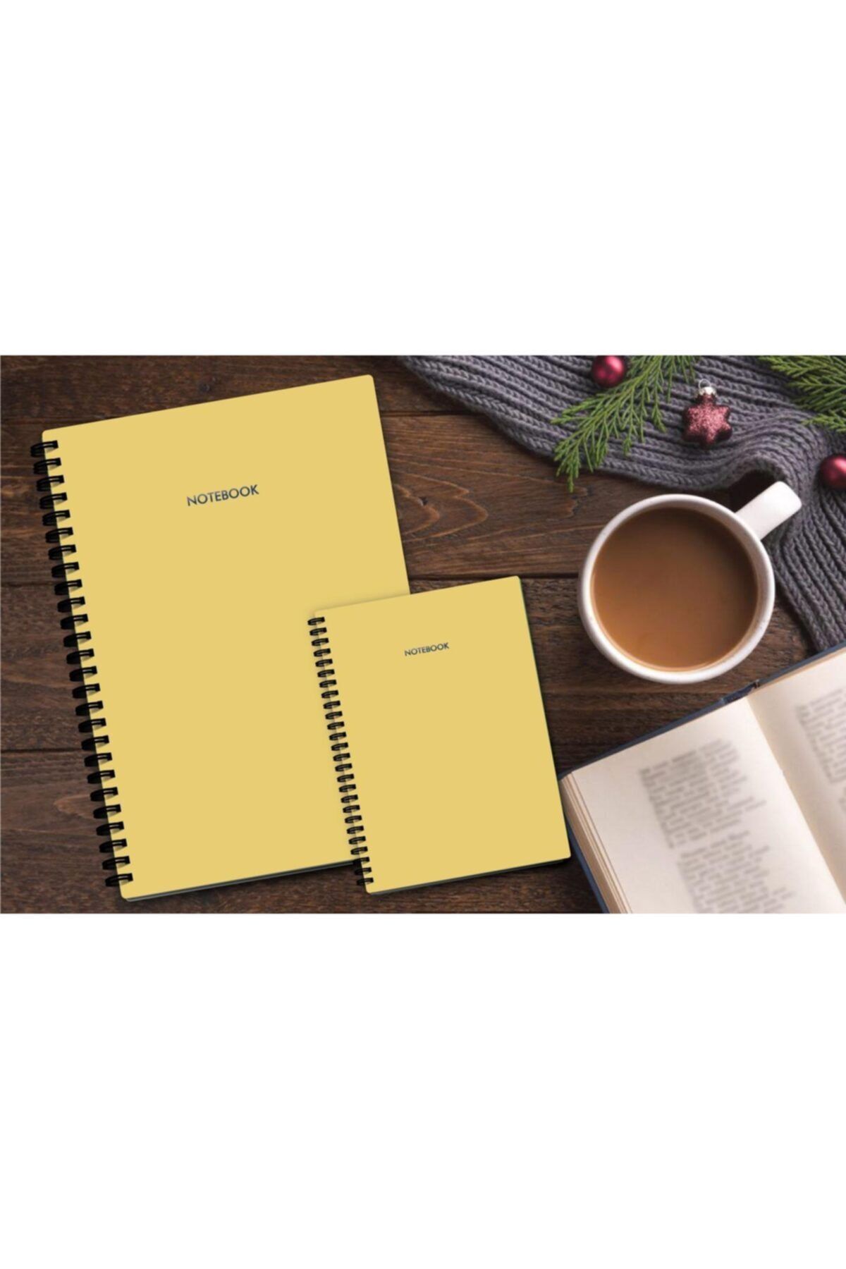 AKILLICA Sarı Çizgili Karton Kapak Spiralli Defter Notebook Defter 2'li 64 Yaprak