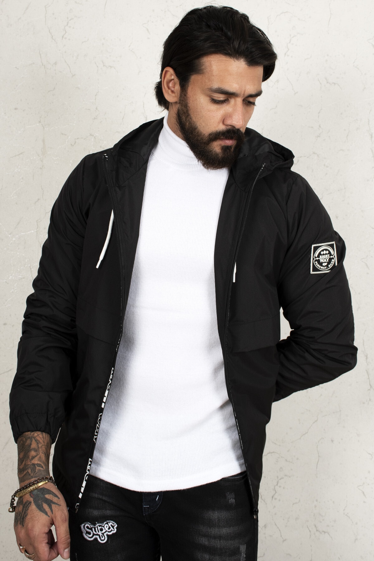 DeepSEA Erkek Siyah Gizli Fermuarlı Yağmurluk 2101004