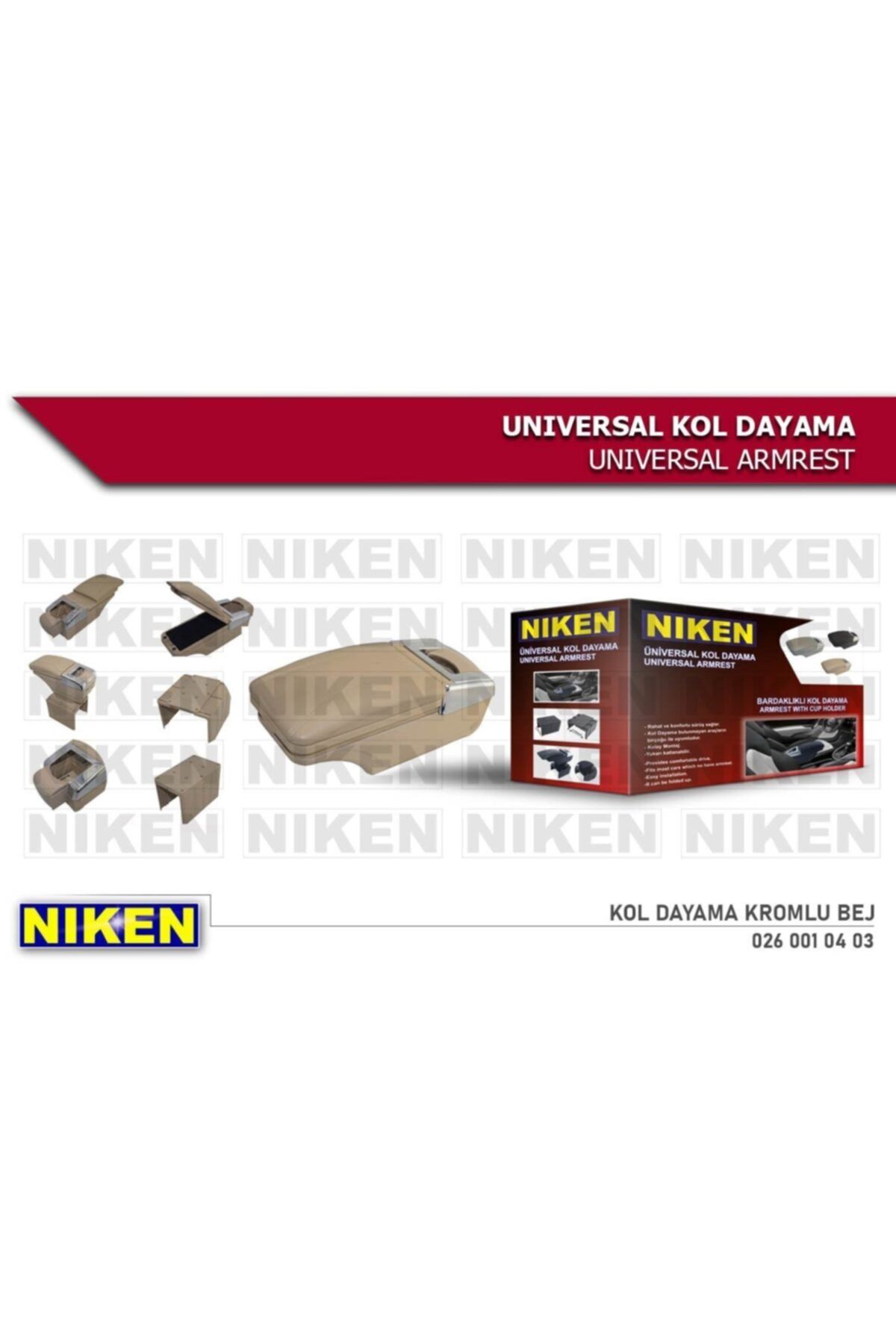 Niken Araç Orta Konsol Kolçak Kol Dayama Üniversal Bardaklı Bej