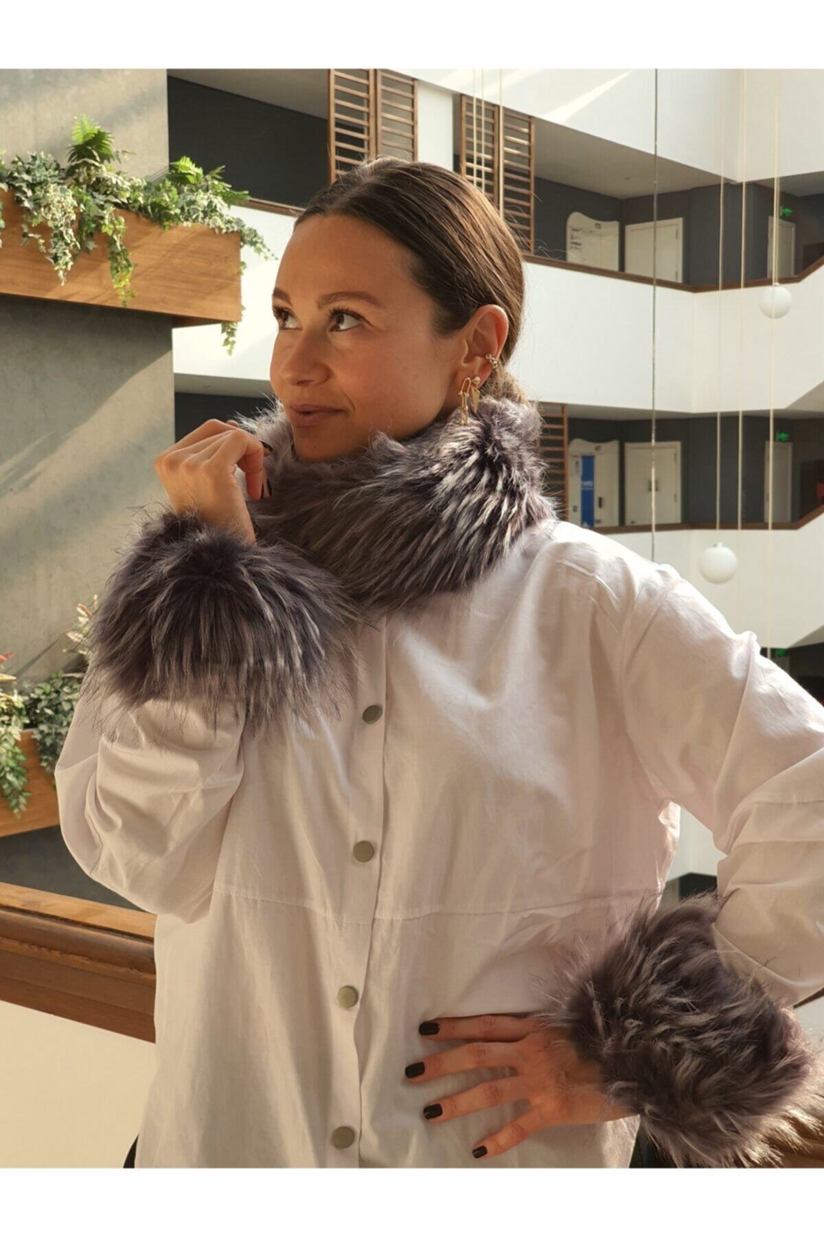 trendbysena Gri Peluş Boyunluk