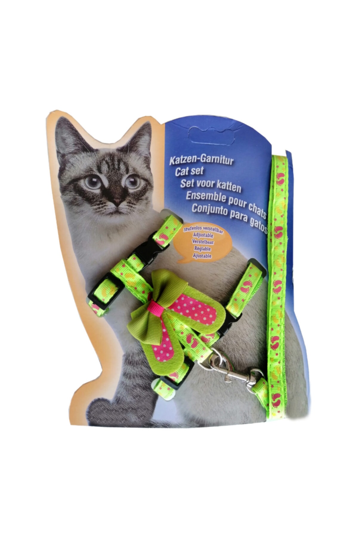 EvimShopping Atlantik Kurdelalı Desenli Kedi Göğüs Bel Tasması 20*32 Cm Yeşil