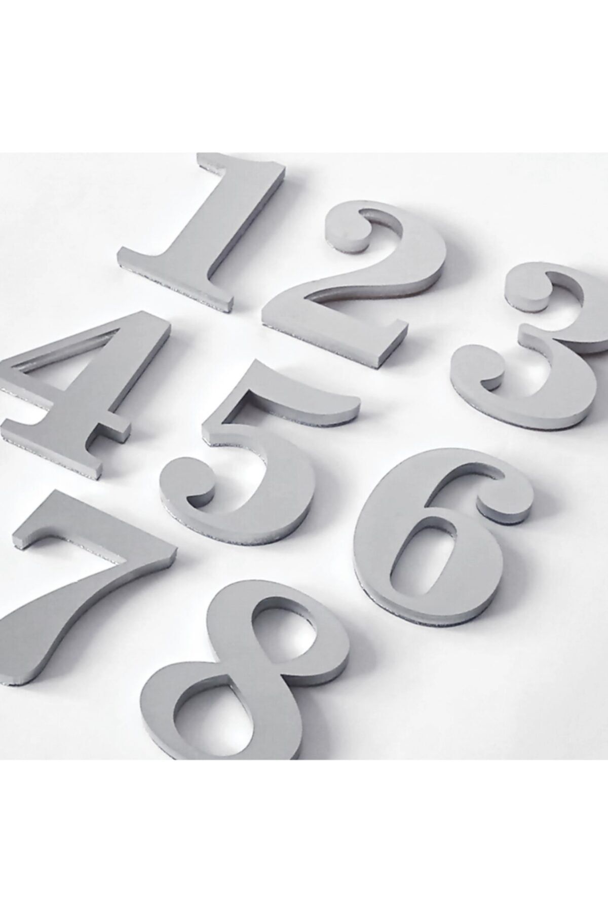 GENDEC 10 Cm No=1-2-3-4-5-6-7-8 Yapışkanlı Metalik Gri Kapı Numarası