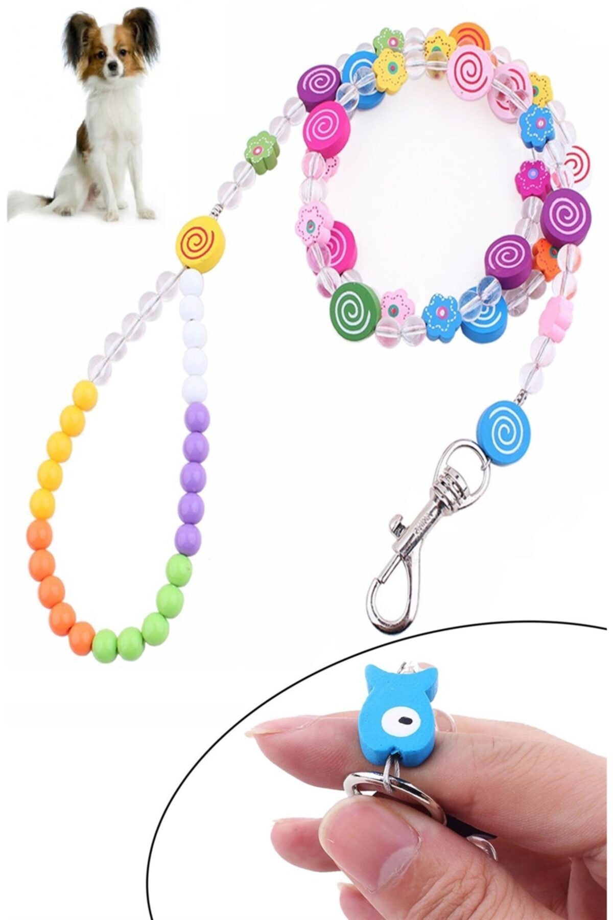 eayshop Boncuklu Desenli Çelik Telli Süslü Sevimli Kedi Köpek Tasması