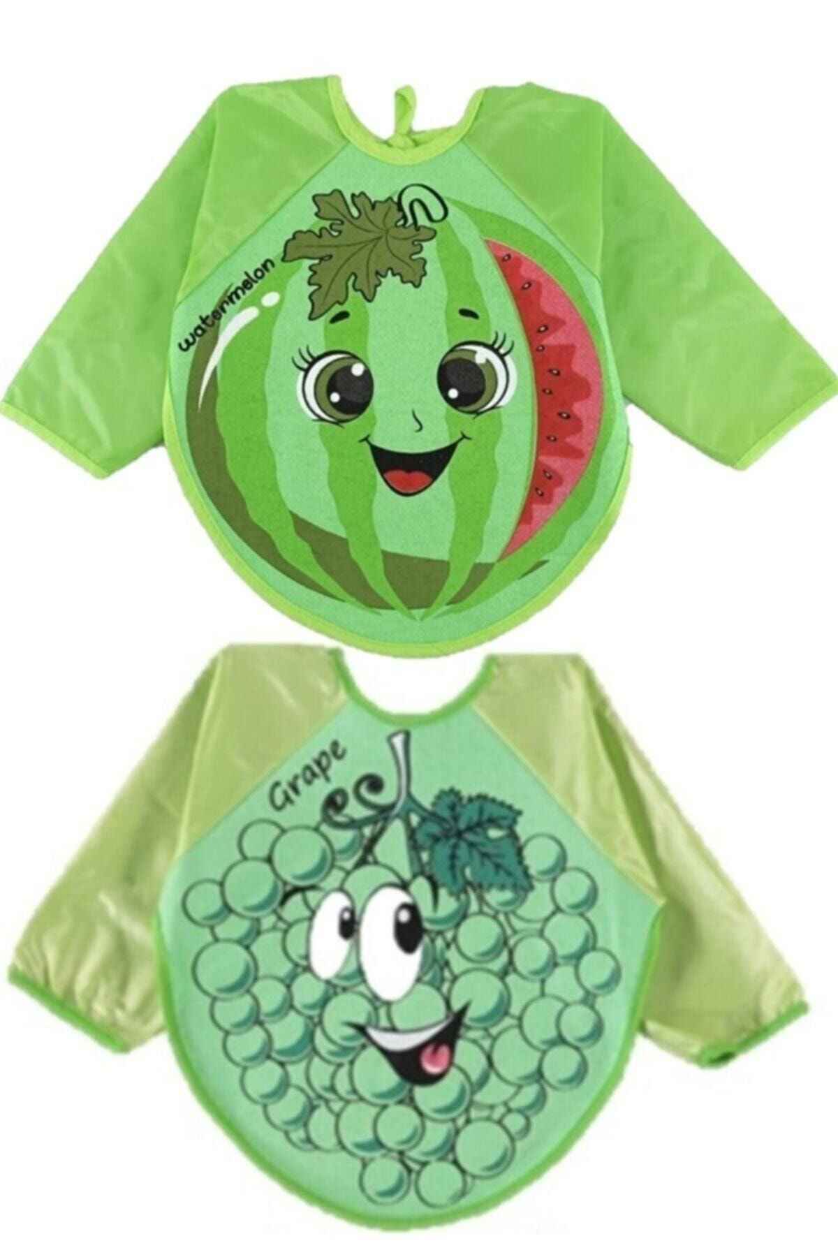 Buude Kids Unisex Bebek 2 Adet Giyilebilir Meyve Desenli Kollu Mama Önlüğü