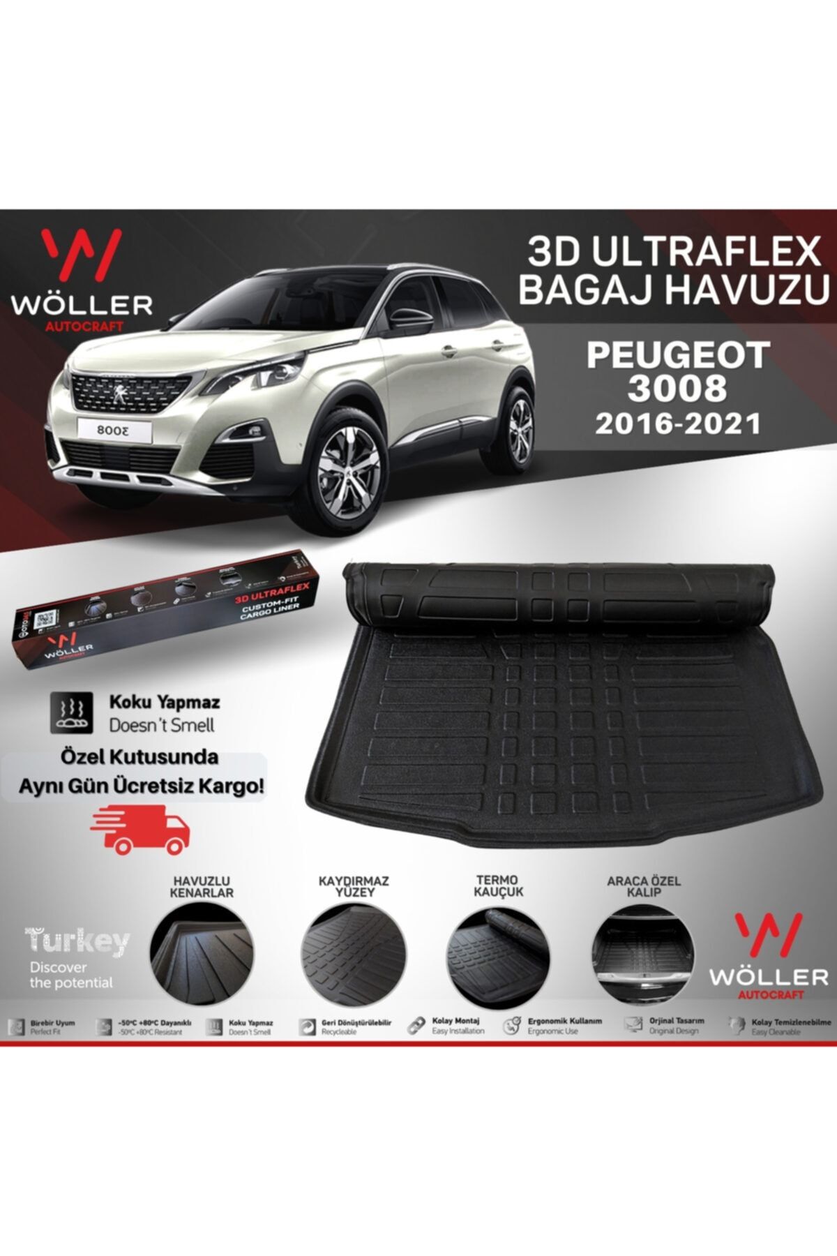 woller peugeot 3008 bagaj havuzu 2016 2021 arasi alt ust 3d ultraflex esnek fiyati yorumlari trendyol