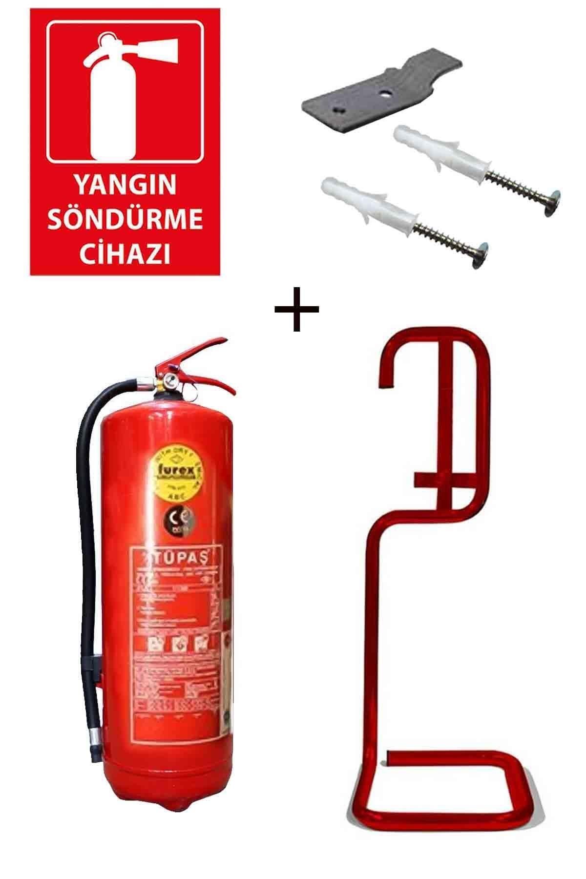 Tüpaş 6kg Yangın Tüpü, Yangın Tüpü Levhası, Askı Aparatı, Dübel Vida Ve Kare Sehpa 5li Set