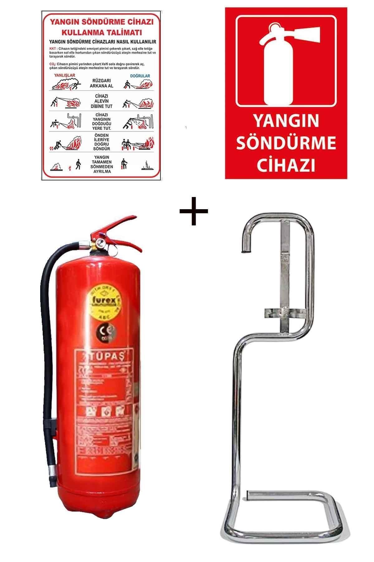Tüpaş 6kg Yangın Tüpü,yangın Tüpü Kullanım Talimatı, Yangın Tüpü Levhası Ve Krom Sehpa 4lü Set