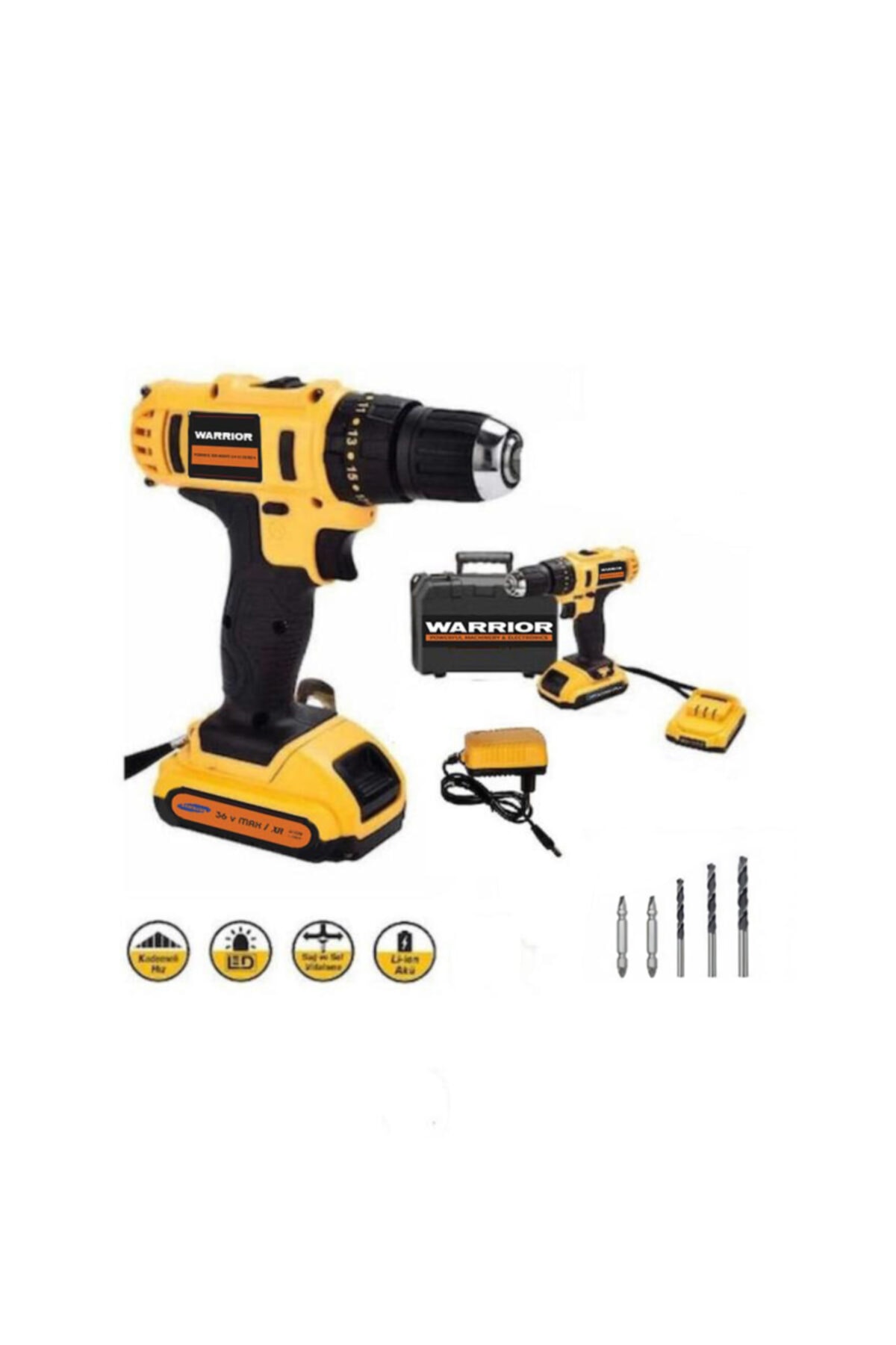warrior Puretekno 36 V 5 Ah Darbeli Çift Akülü Şarjlı Vidalama Matkap 5 Parça Set