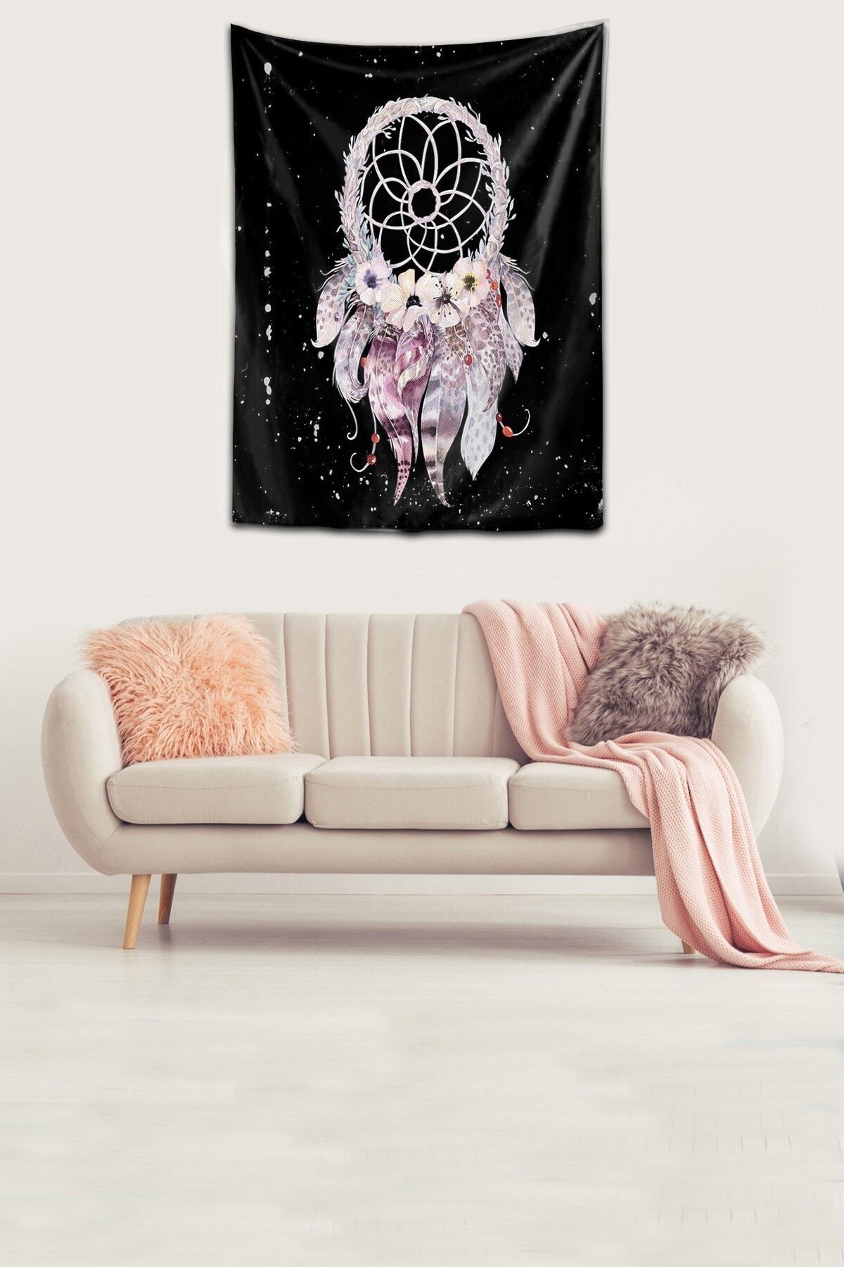 on the clouds Yıkanabilir Leke Tutmaz Mikropetek Kumaş Dreamcatcher Siyah Duvar Örtüsü Duvar Halısı Tapestry