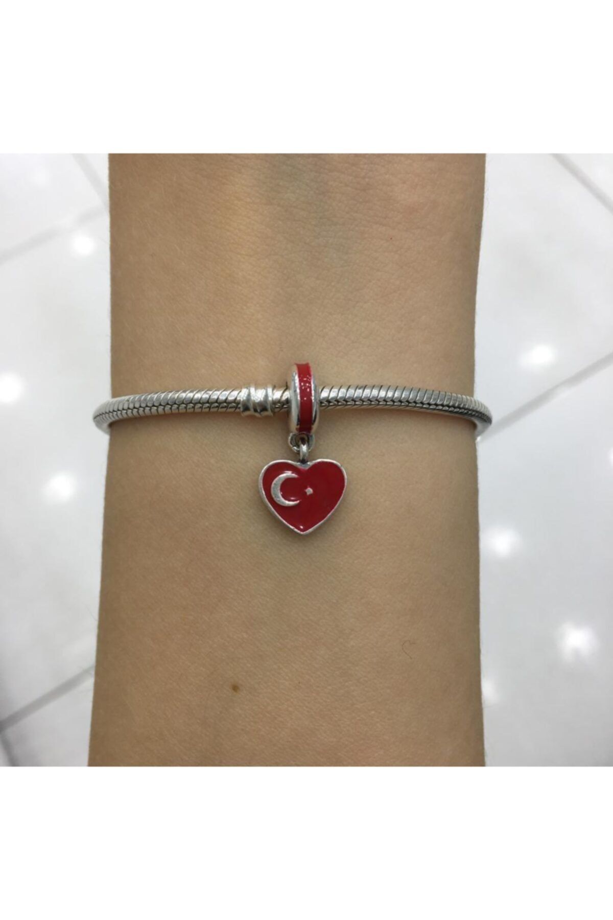 My Story Kadın Kalpli Türkiye Bayrağı Gümüş Charm