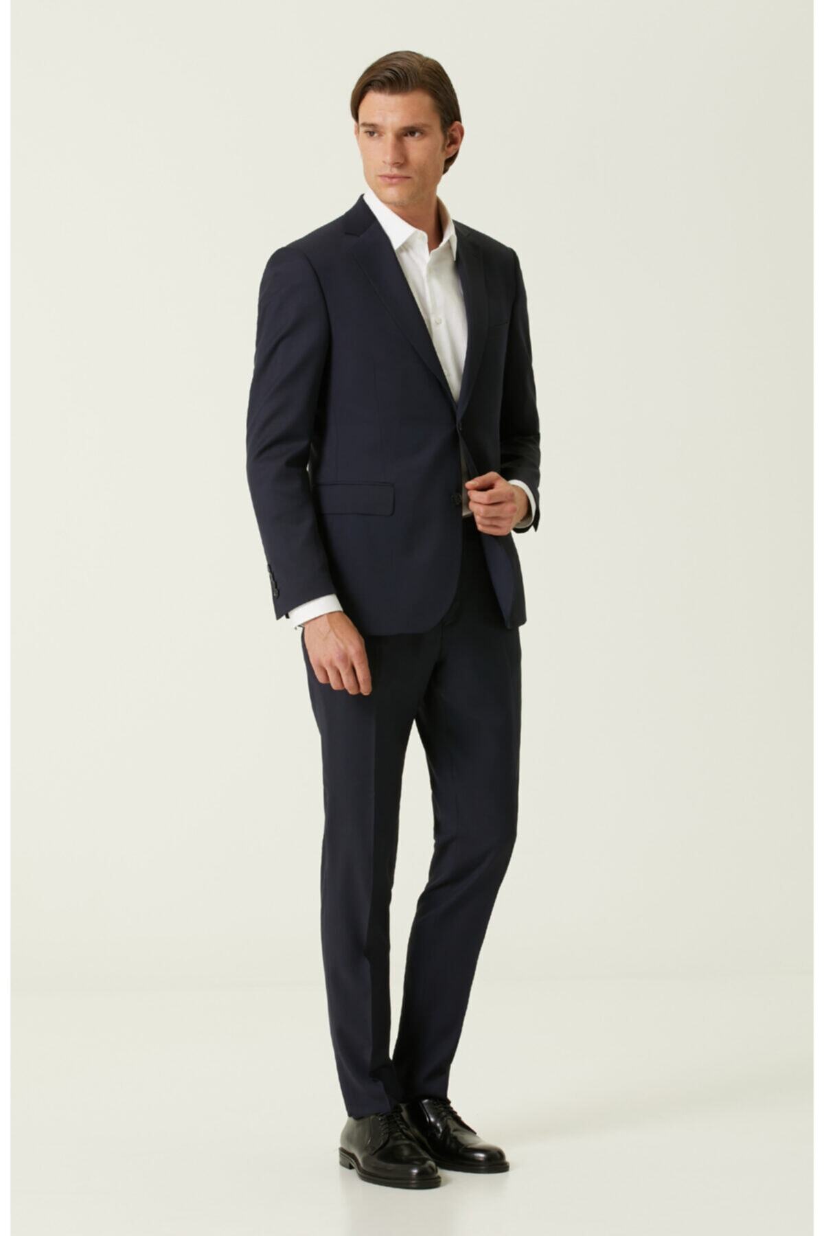 Network Slim Fit Lacivert Yün Takım Elbise