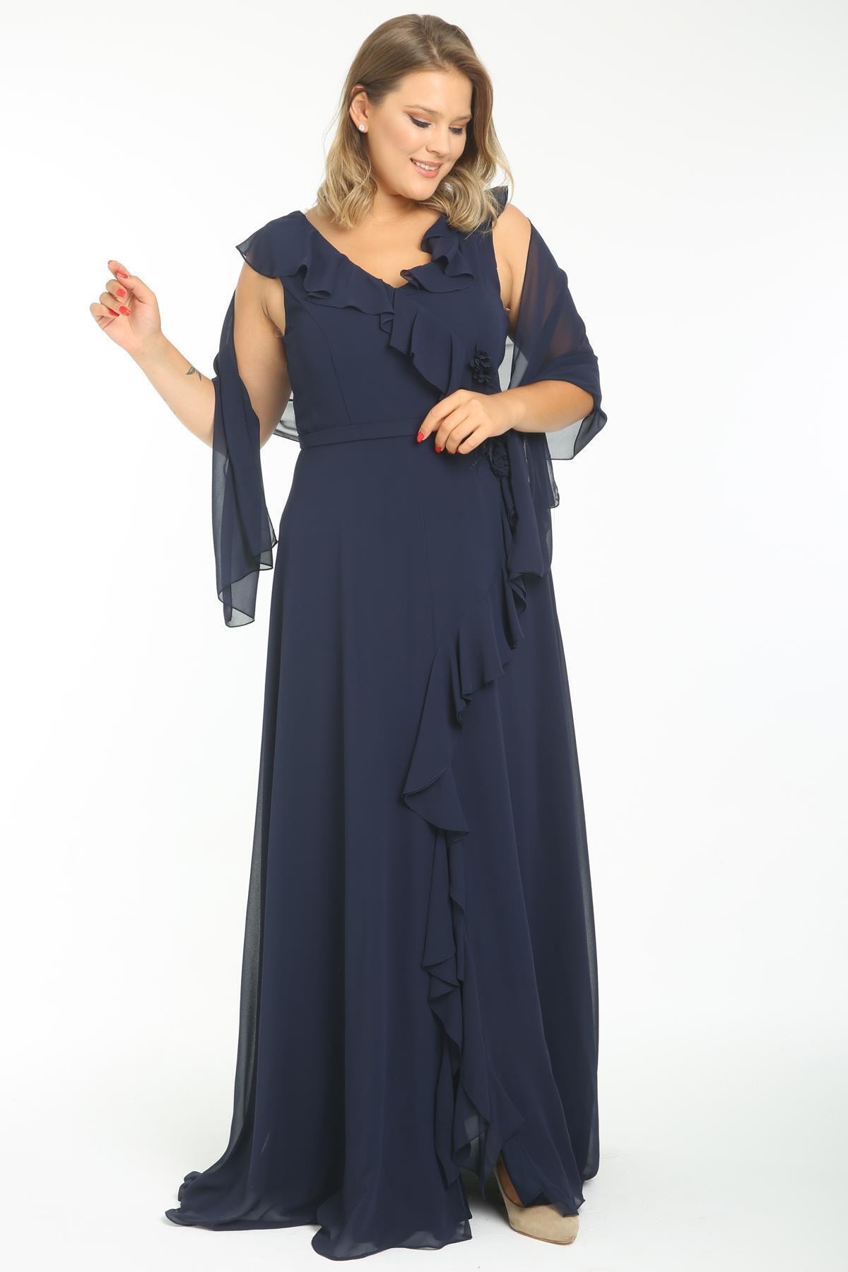 Ladies First Ladıes Fırst Büyük Beden 3507 Lacivert Uzun Abiye Elbise