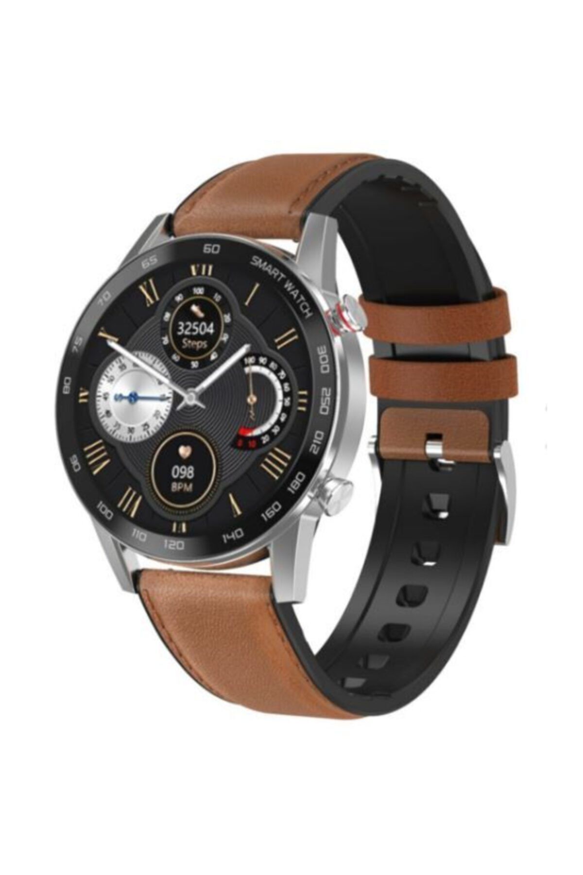 TECHNOMEN Dt95 Business & Spor Ve Bluetooth Özellikli Yuvarlak Akıllı Saat - Kahverengi Deri Kordon