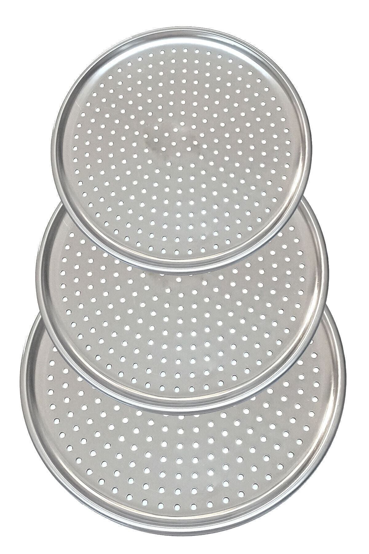 DOĞA CENTER 3'lü Set Lüx Çelik Delikli Pizza Tepsisi 28-32-36 Cm