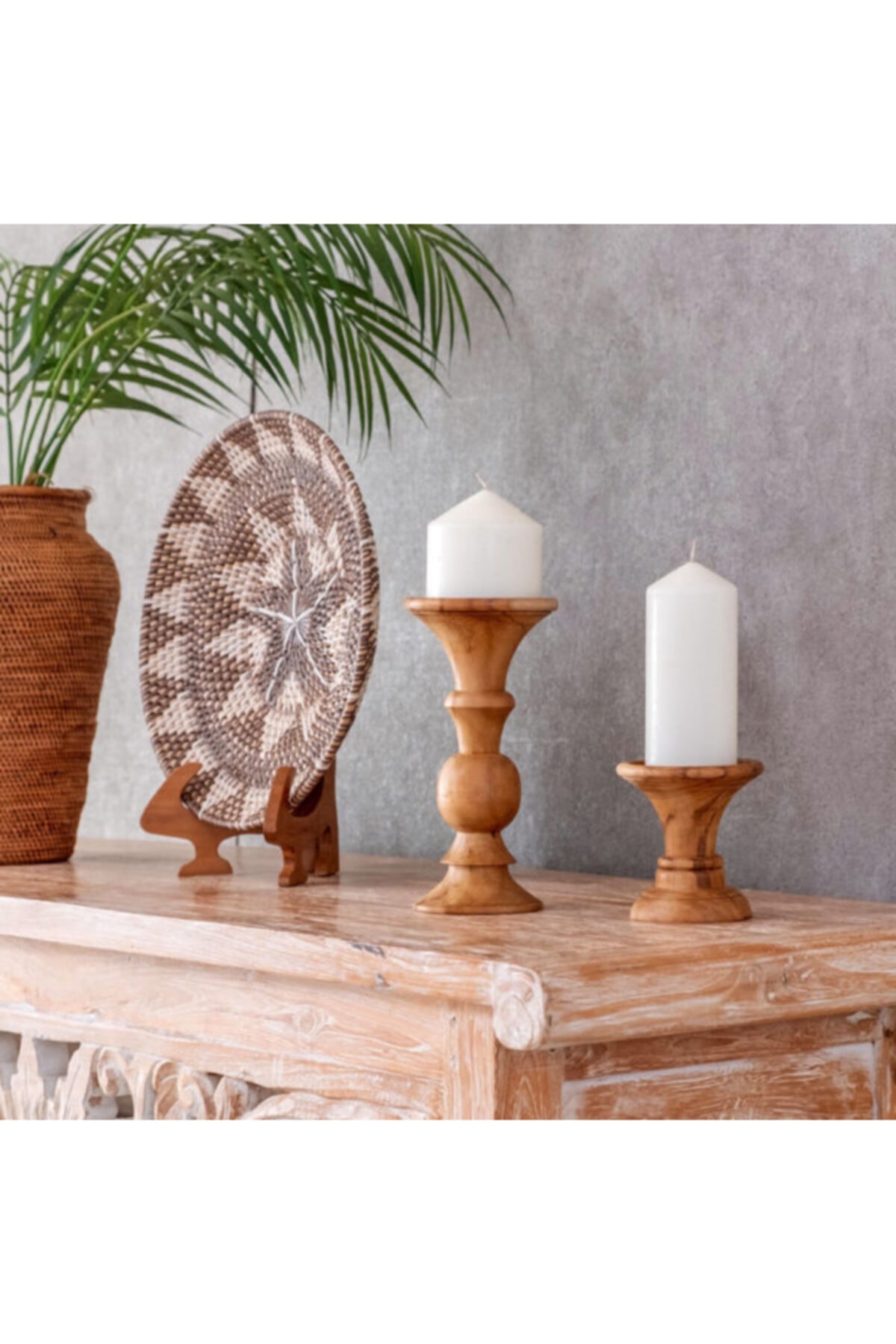 Renka Mobilya Decorative Ahşap Şamdan 2'li Set