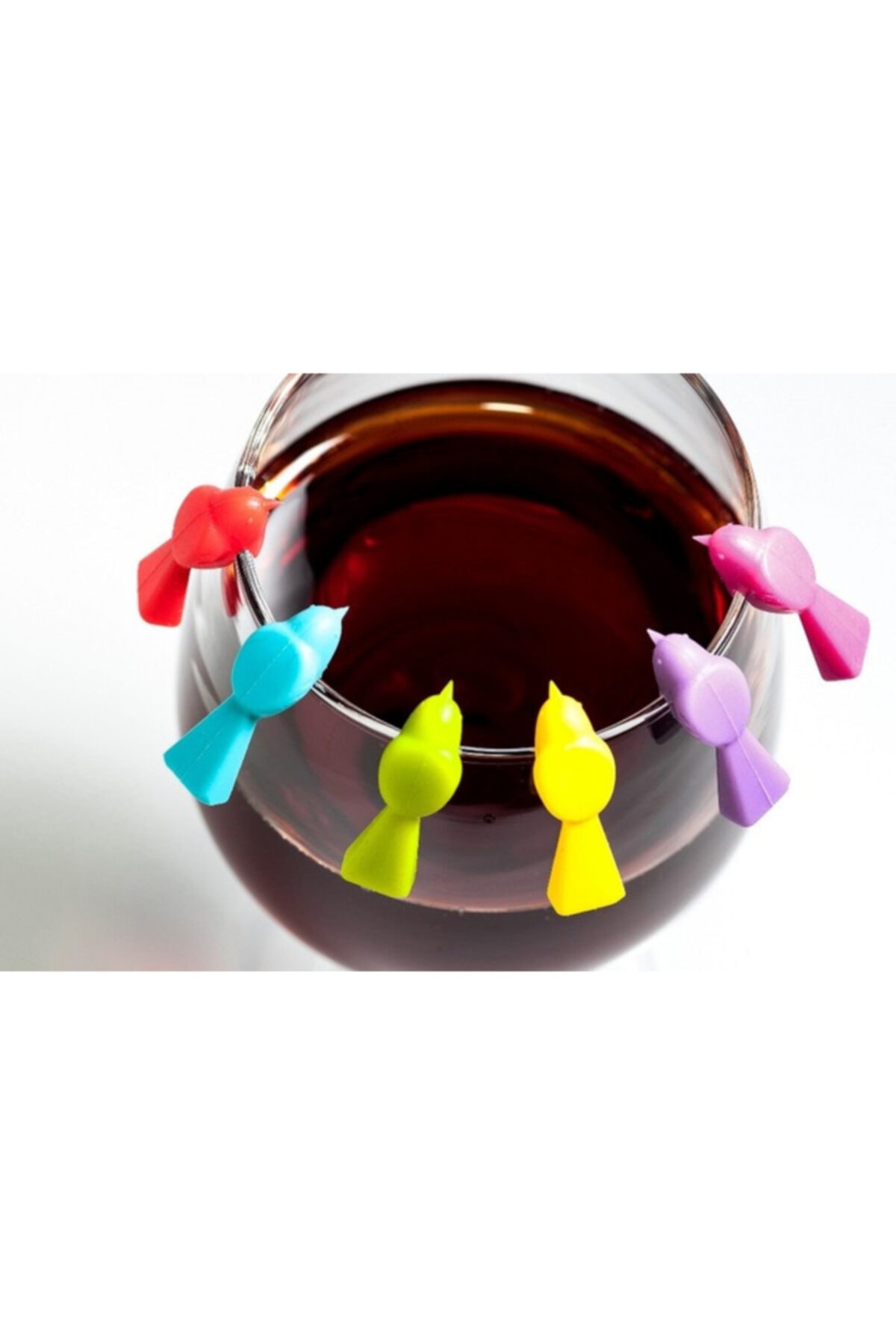 Çokuygunuz Renkli Silikon Kuş Figürlü Bardak Kupa Fincan Işaretleyici 6 Lı Set