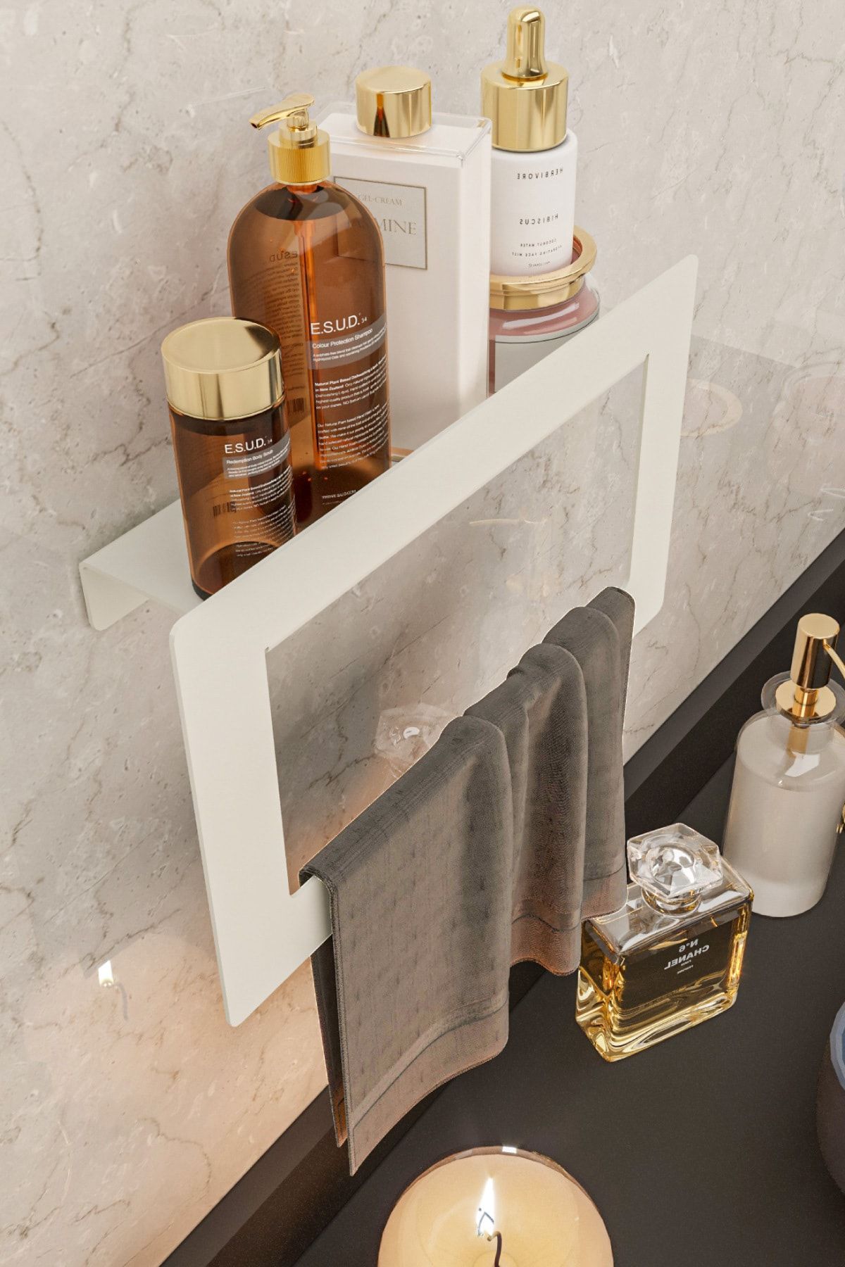 Lamizon Ayak Havlusu Plaj Havlusu Banyo Rafı Havlu Askısı 27cm Beyaz