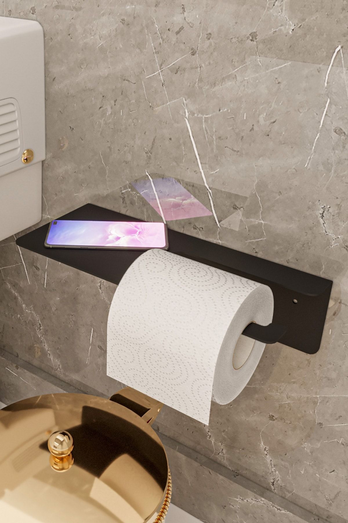 Lamizon Tuvalet Kağıdı Standı Banyo Tuvalet Kağıdı Aparatı Siyah
