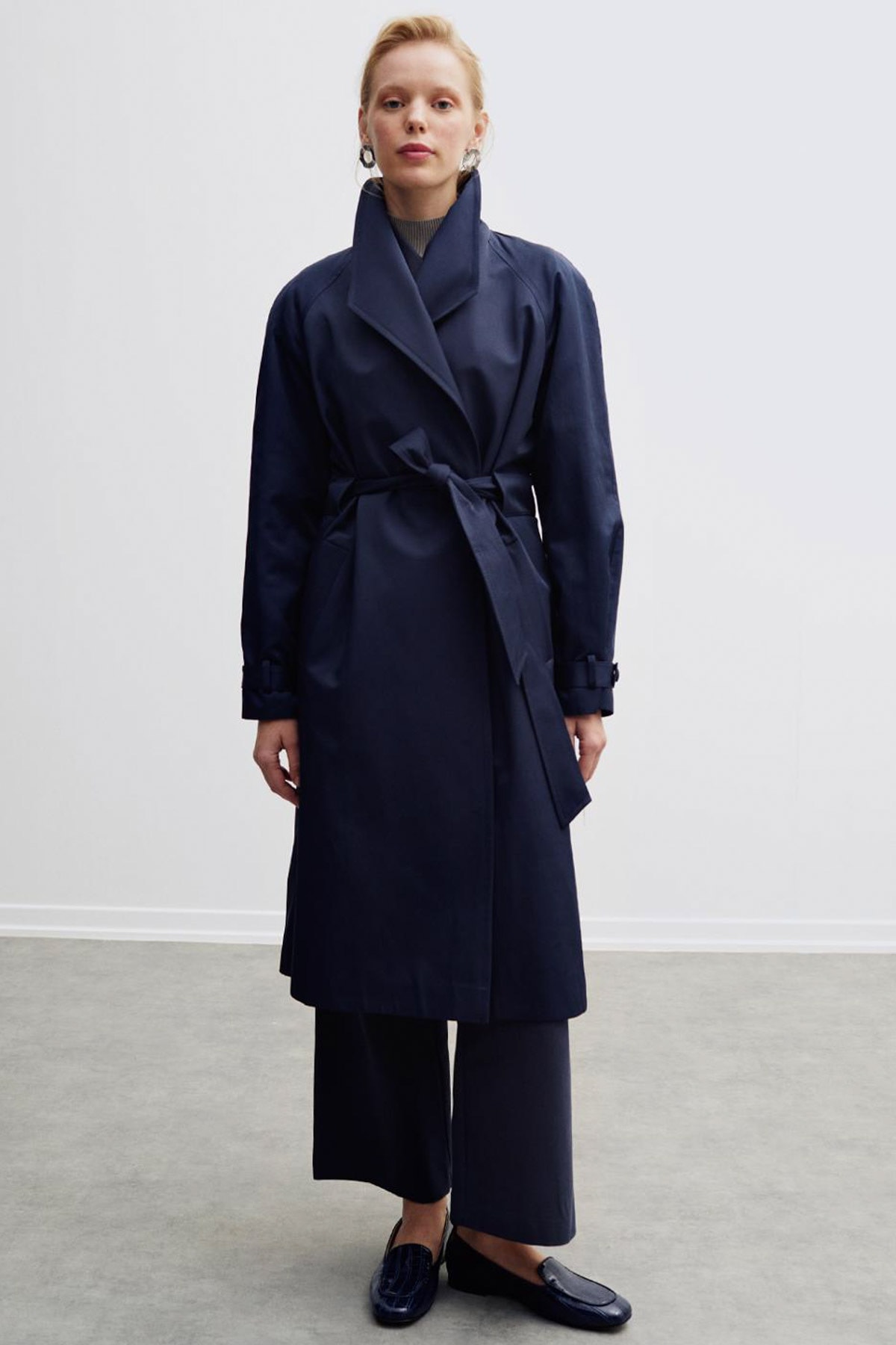 Perspective Jef Rahat Kalıp Geniş Yaka Lacivert Trençkot