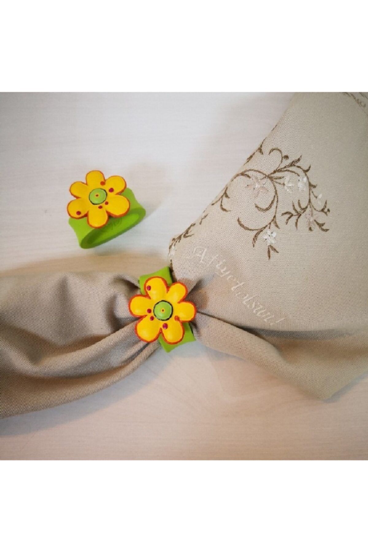 İHR İthal Şık Tasarımlı 2'li Peçete Halkaları, Flower Power Yellow