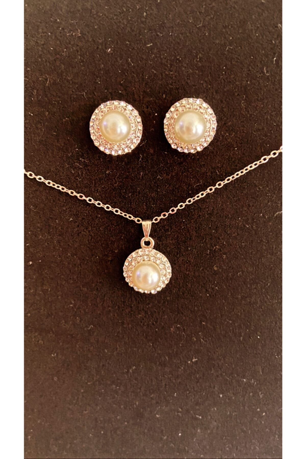 Gigi Jewelleryy Kadın Gümüş Zirkon Taşlı Incili Kolye Küpe Set 339160