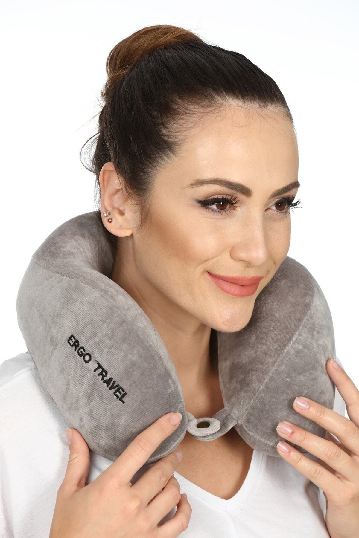 Viscofoam Visco Foam Ortopedik Boyun Comfort Gri Seyahat Yastığı Visco Yastık