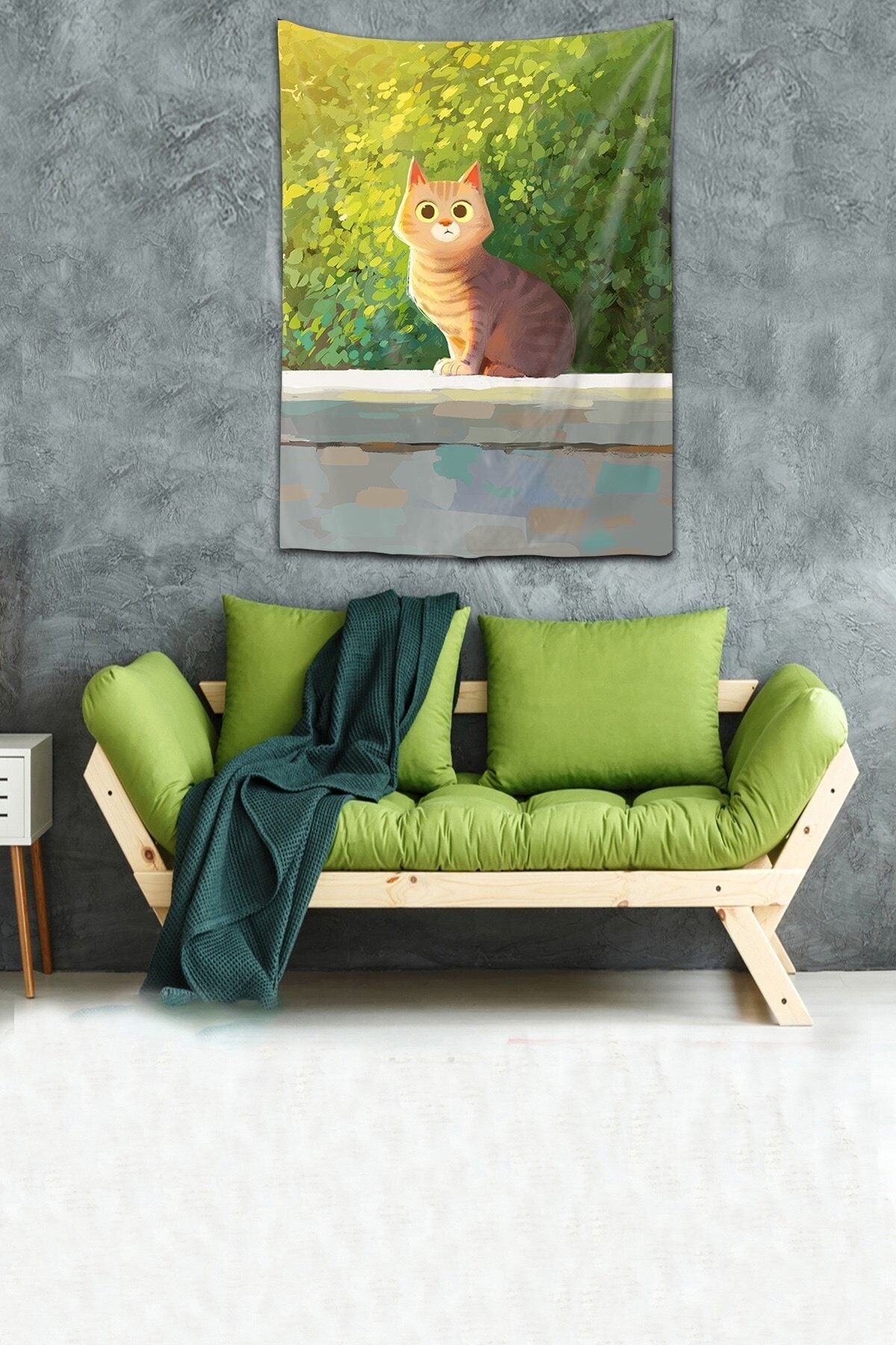 on the clouds Kedi Desenli Yıkanabilir Leke Tutmaz Mikropetek Kumaş Duvar Örtüsü Duvar Halısı Tapestry