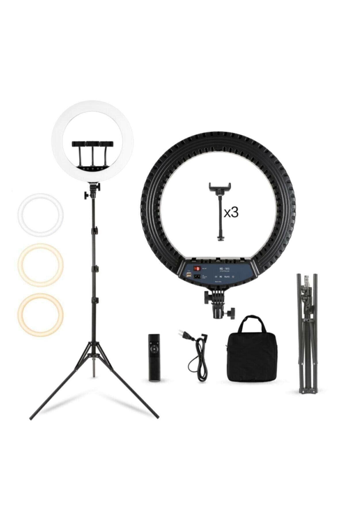RAYLAX Ring Light 18inç Youtuber Tiktok Led Çantalı Ve Kumandalı 3 Telefon Tutucu Makyaj Merkezi