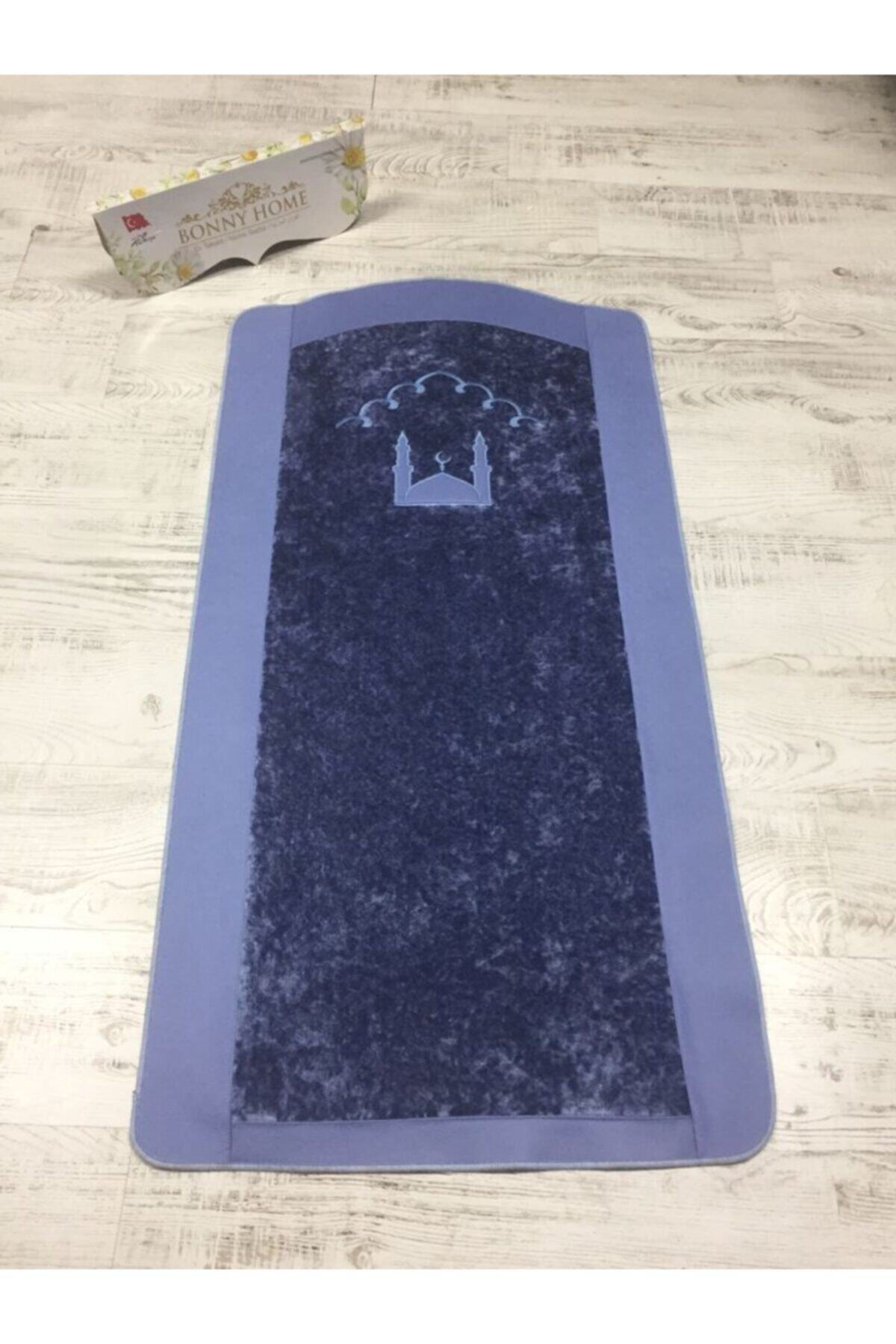 Bonny Home Huşû Mavi Nakışlı Peluş Seccade