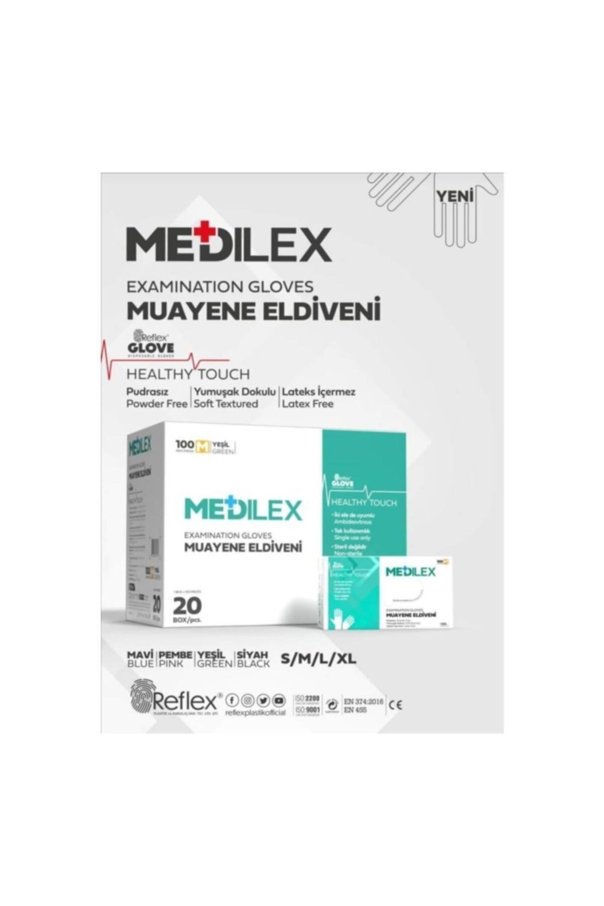 MEDİLEX Yeşil Pudrasız Tpe Eldiven (medium) 100'lü X 20 Kutu - 1 Koli