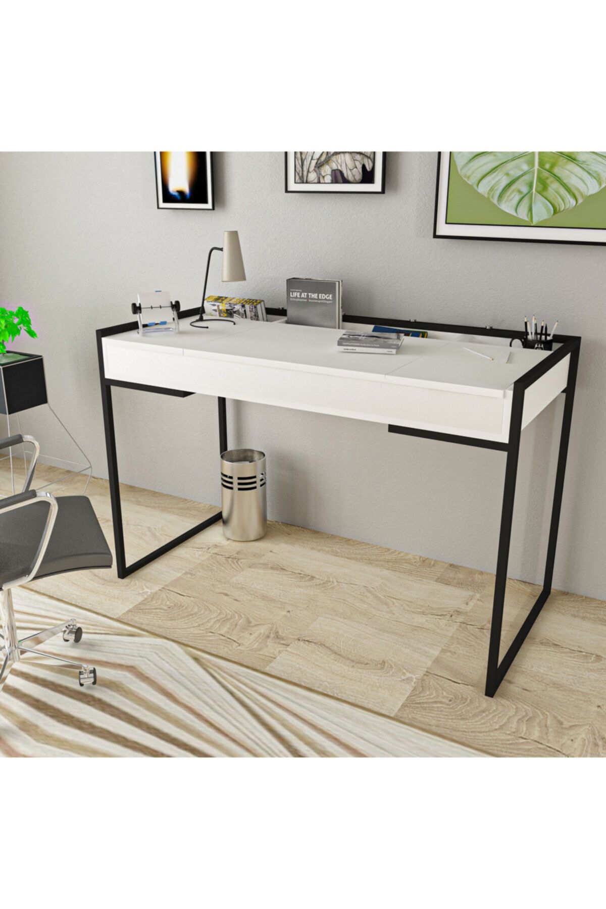 ARNETTİ Venüs Çalışma Masası Beyaz Metal Ayaklı 81x124x60 Dekoratif Özel Tasarım Kolay Kurulum